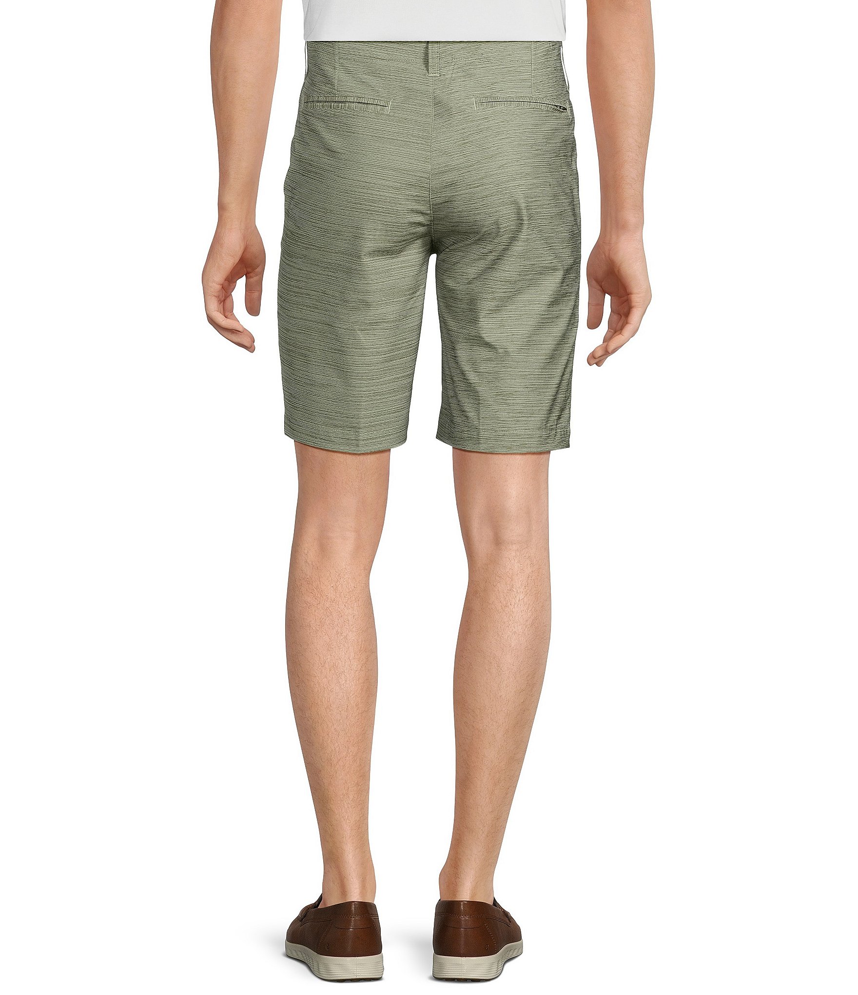 Roundtree & Yorke Performance Straight Fit Flat Front Horizontal Textured 9#double; Inseam Shorts