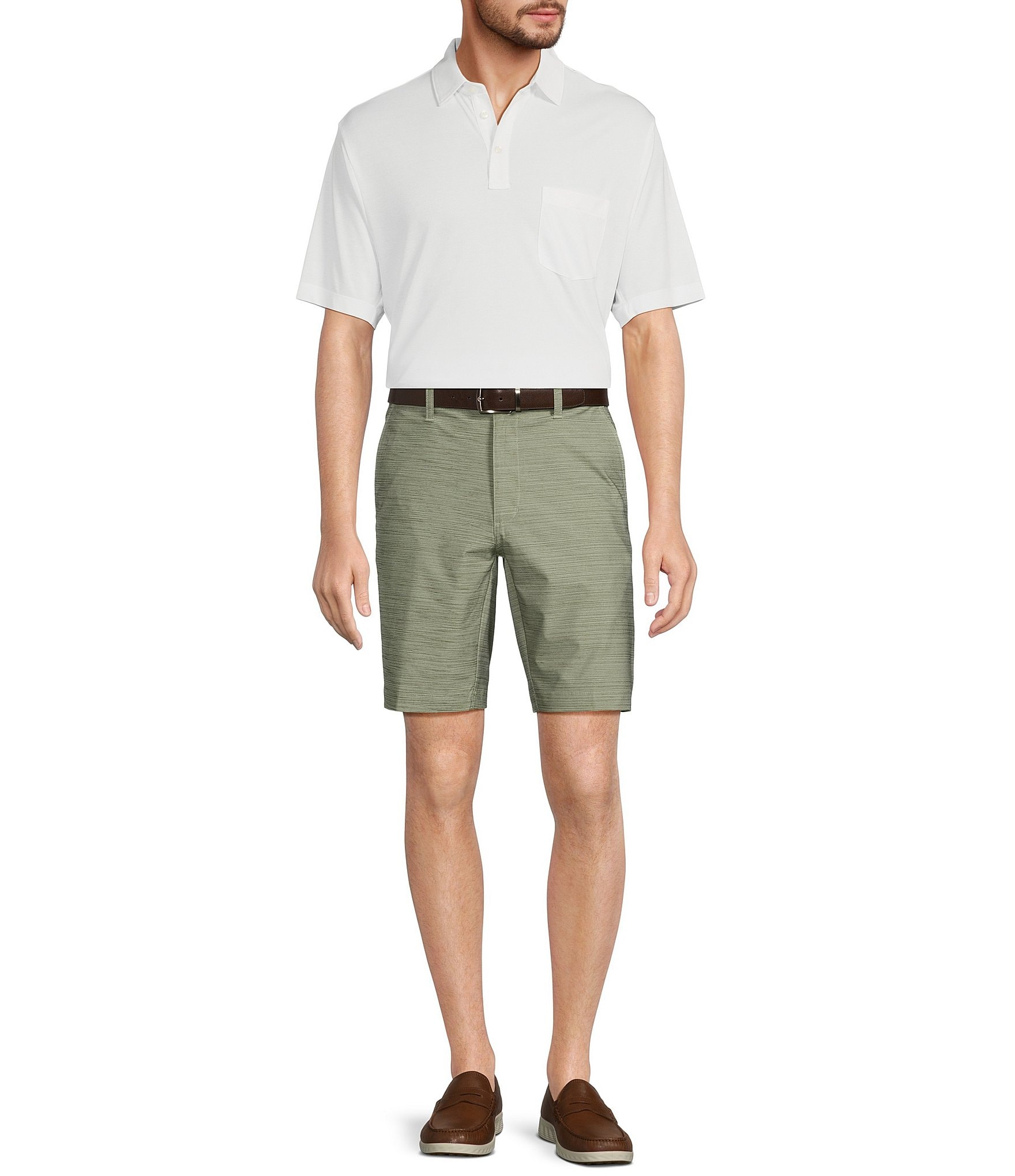 Roundtree & Yorke Performance Straight Fit Flat Front Horizontal Textured 9#double; Inseam Shorts