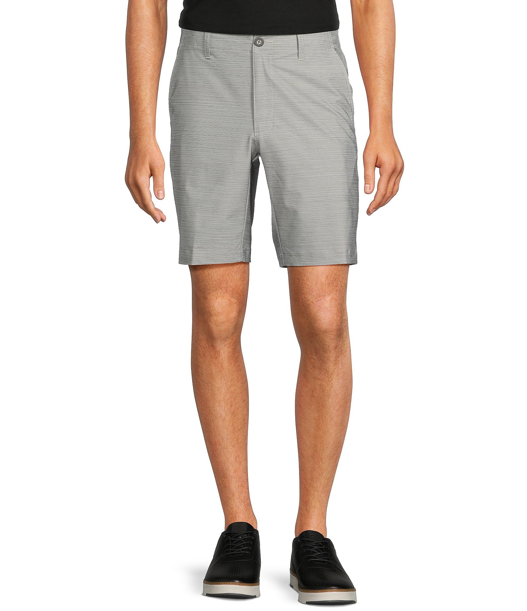 Roundtree & Yorke Performance Straight Fit Flat Front Horizontal Textured 9#double; Inseam Shorts