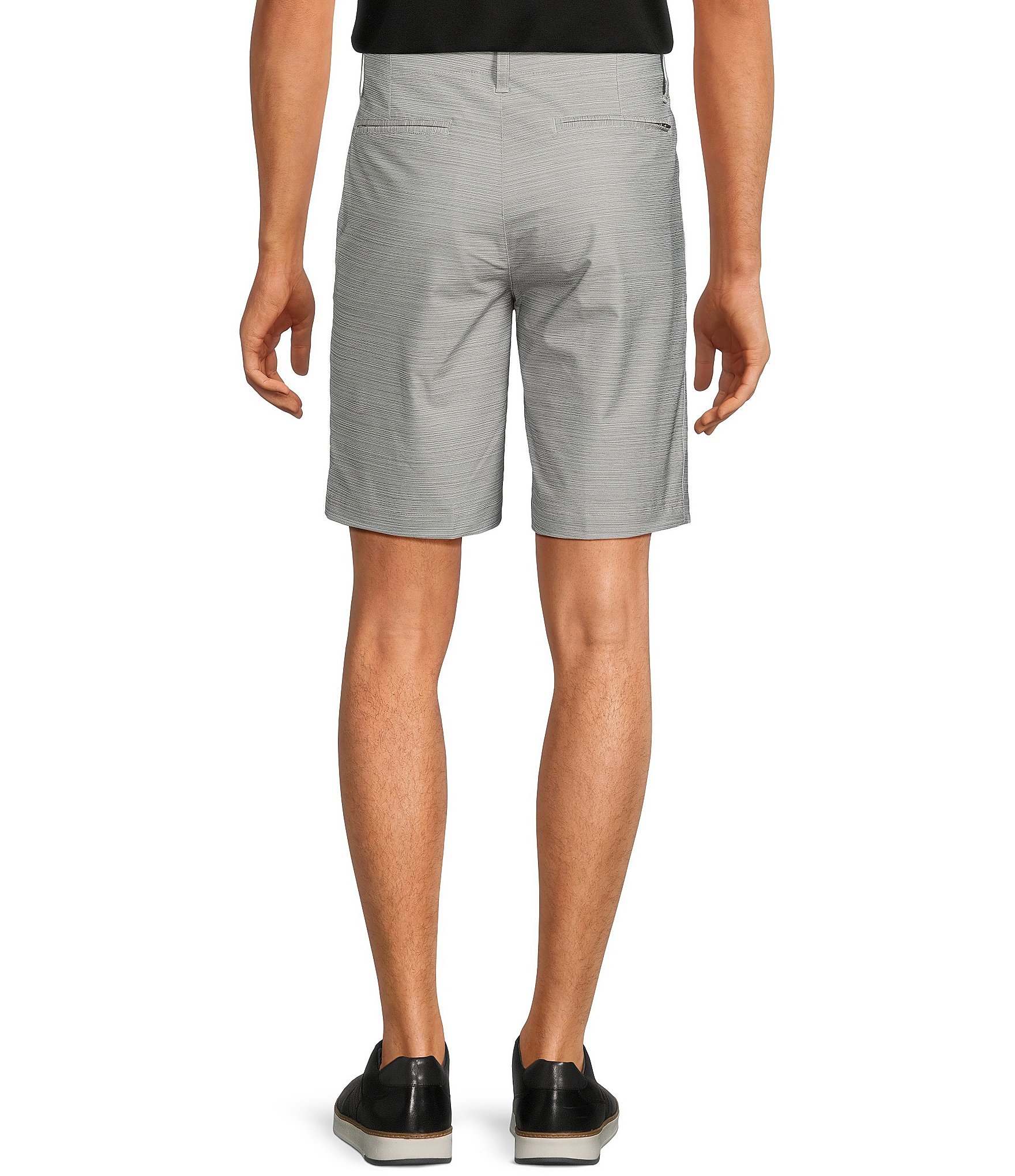 Roundtree & Yorke Performance Straight Fit Flat Front Horizontal Textured 9#double; Inseam Shorts