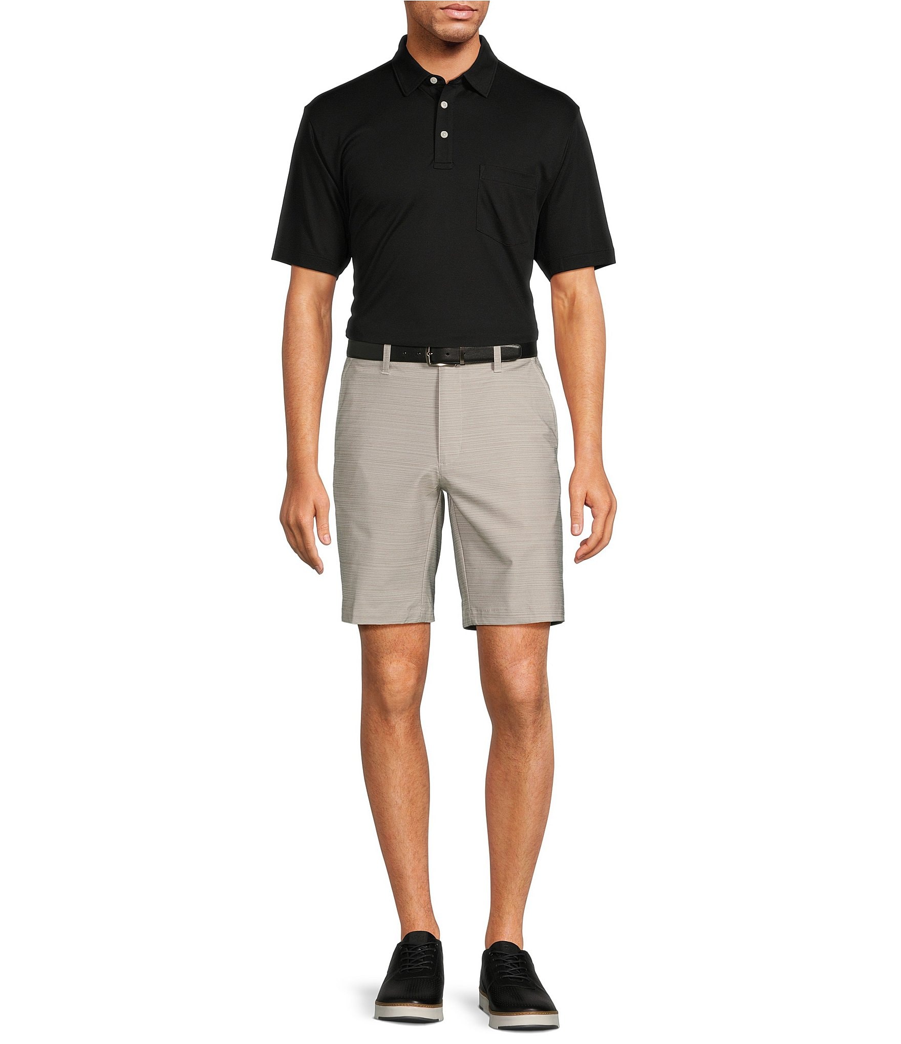 Roundtree & Yorke Performance Straight Fit Flat Front Horizontal Textured 9#double; Inseam Shorts