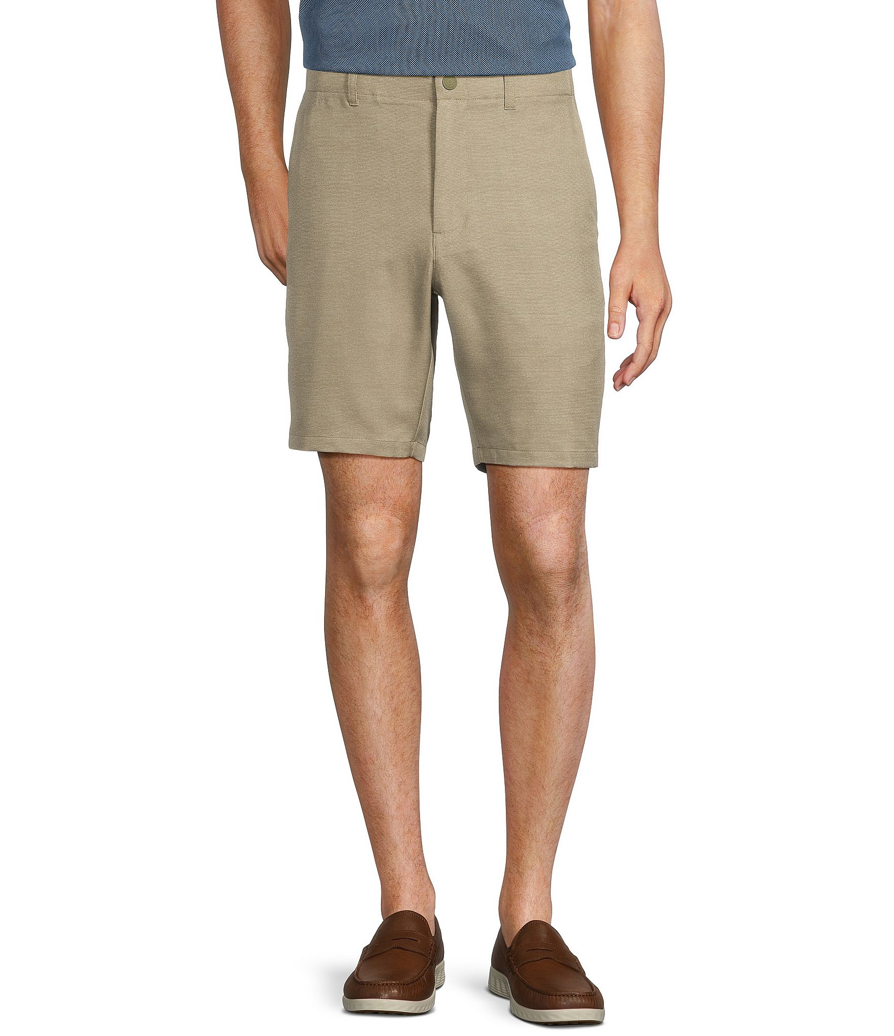 Roundtree & Yorke Performance Stretch Fabric Classic Fit Flat Front 8#double; Horizontal Texutred Shorts