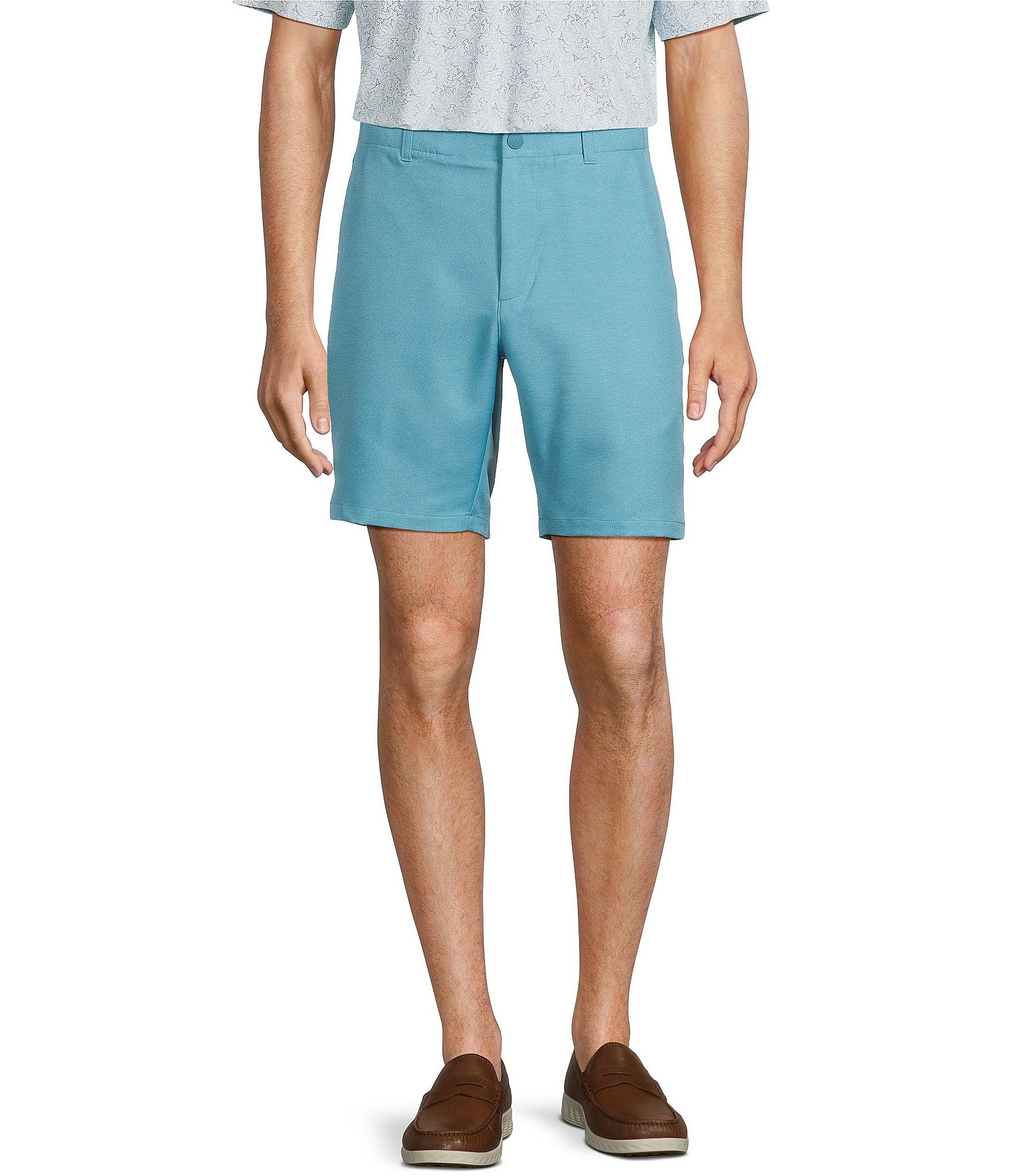 Roundtree & Yorke Performance Stretch Fabric Classic Fit Flat Front 8#double; Horizontal Texutred Shorts
