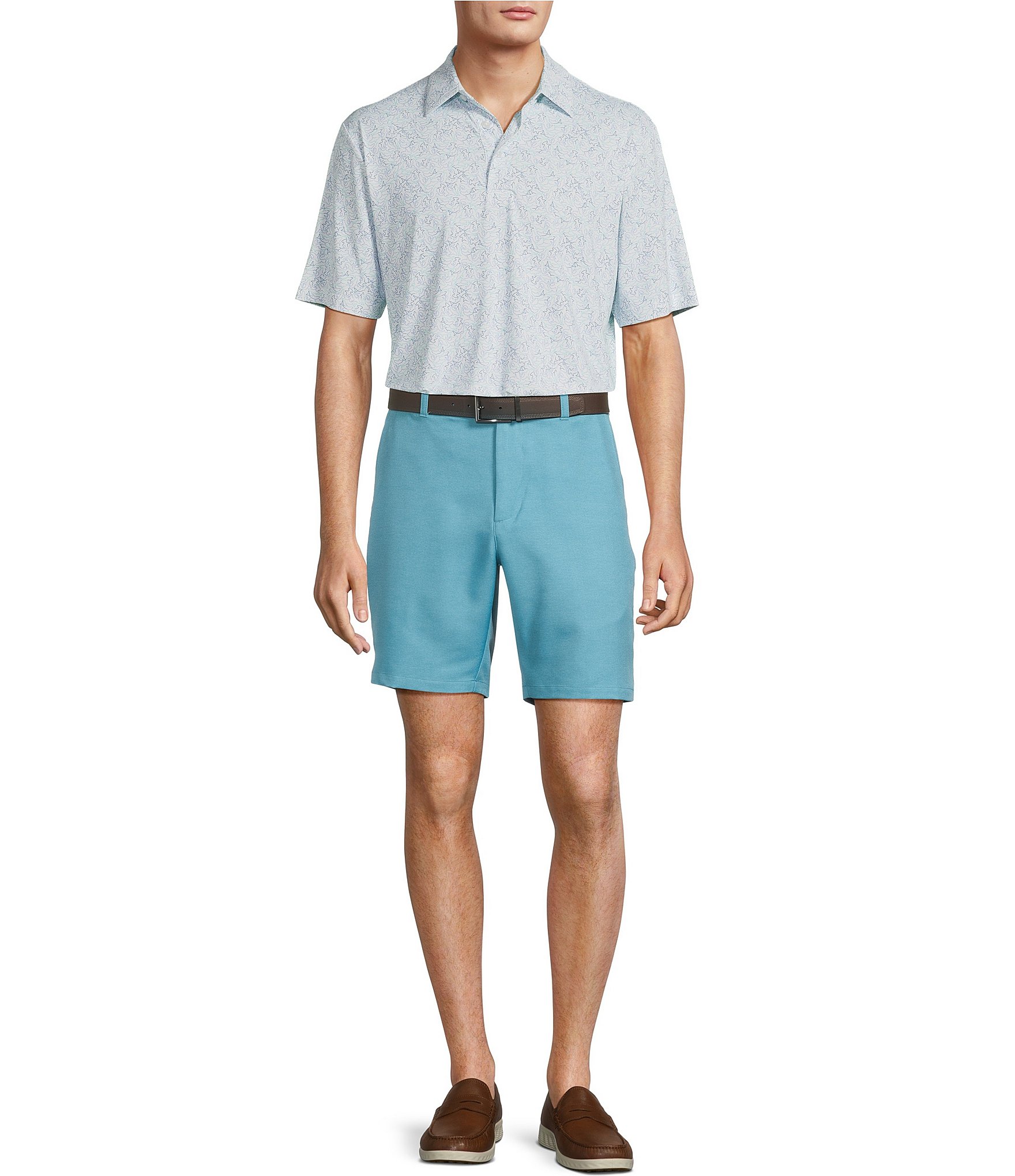 Roundtree & Yorke Performance Stretch Fabric Classic Fit Flat Front 8#double; Horizontal Texutred Shorts