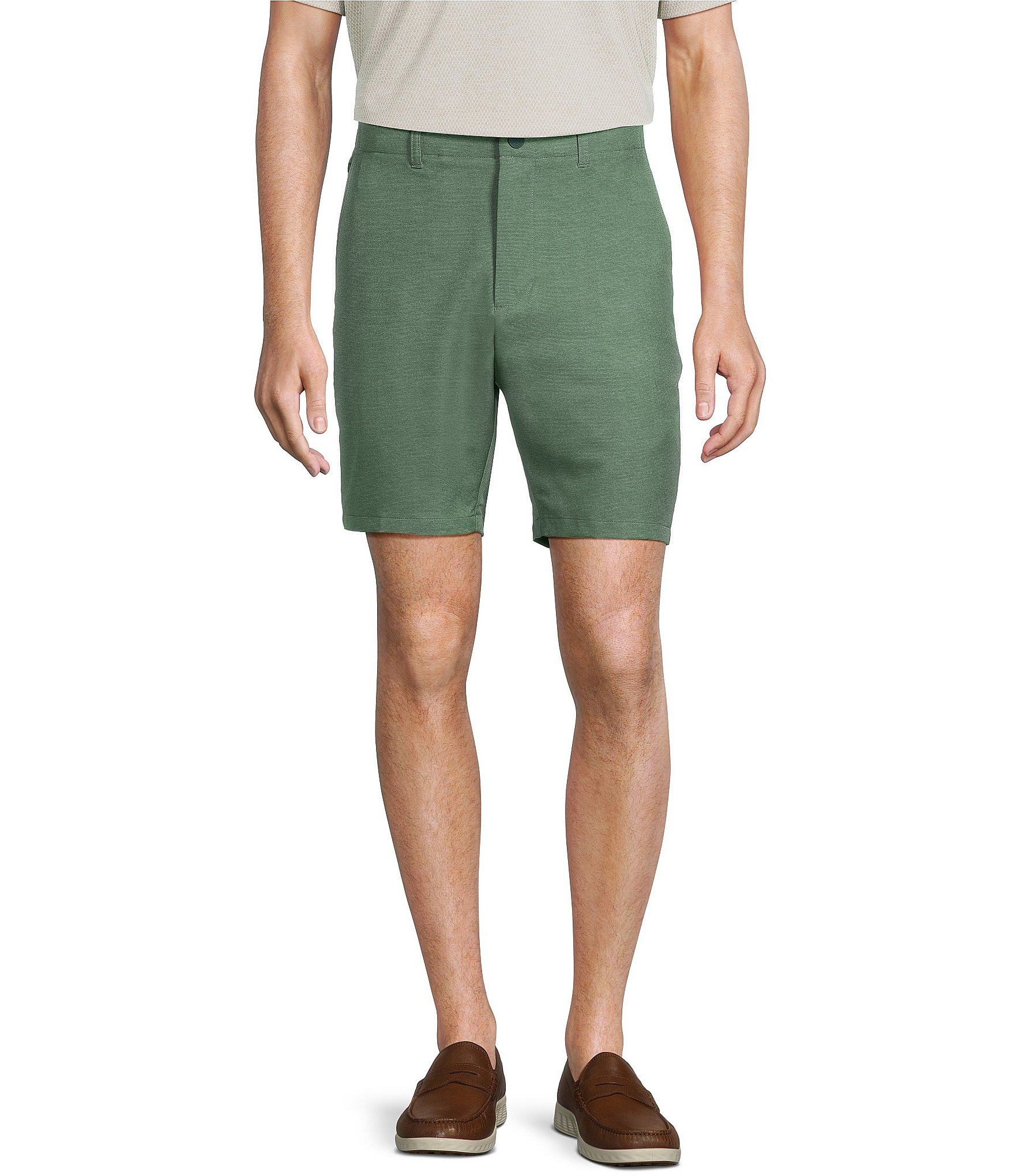 Roundtree & Yorke Performance Stretch Fabric Classic Fit Flat Front 8#double; Horizontal Texutred Shorts