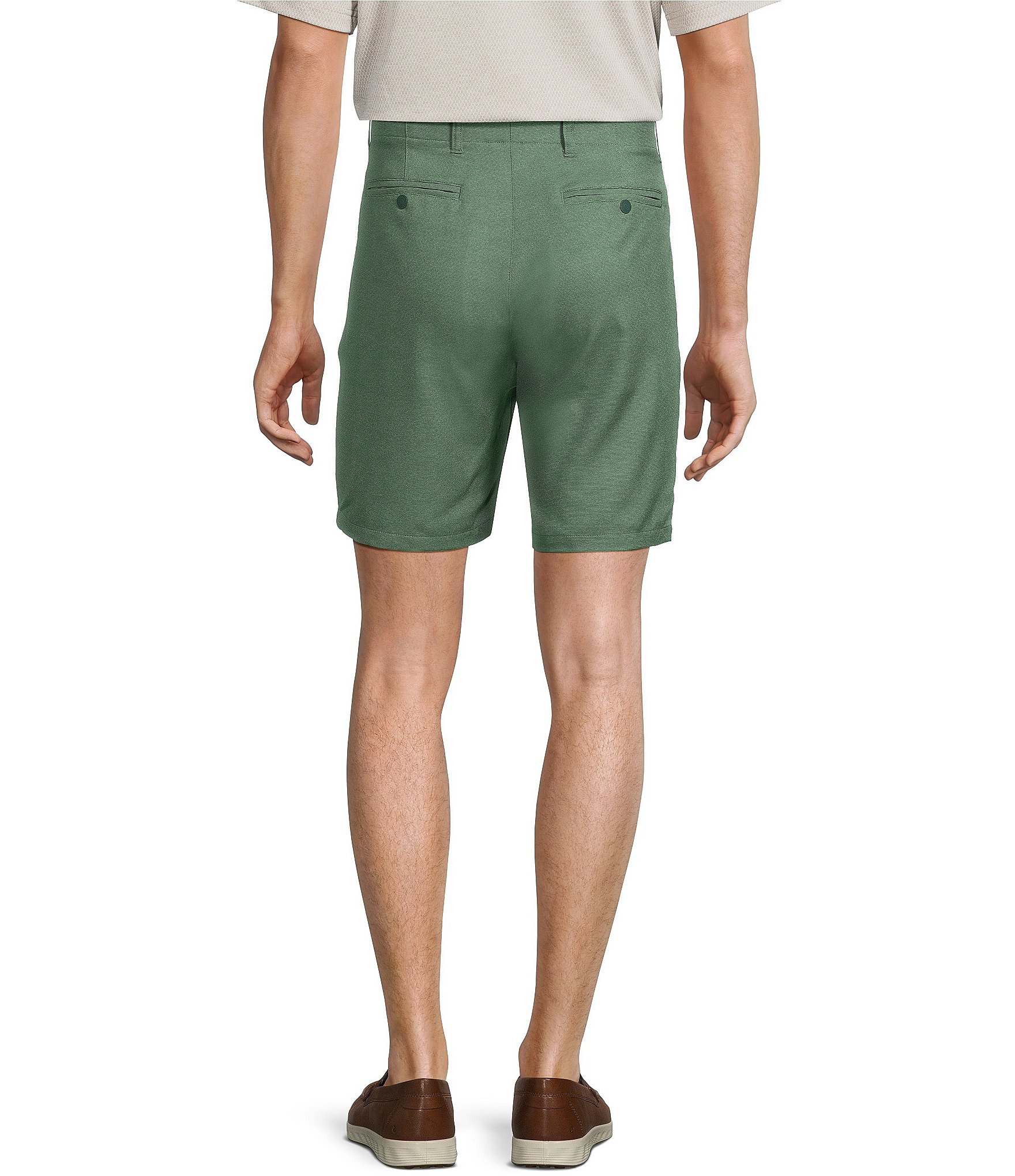 Roundtree & Yorke Performance Stretch Fabric Classic Fit Flat Front 8#double; Horizontal Texutred Shorts
