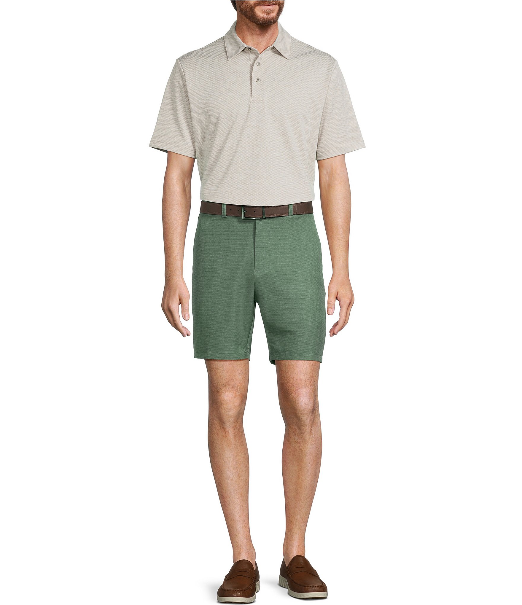 Roundtree & Yorke Performance Stretch Fabric Classic Fit Flat Front 8#double; Horizontal Texutred Shorts