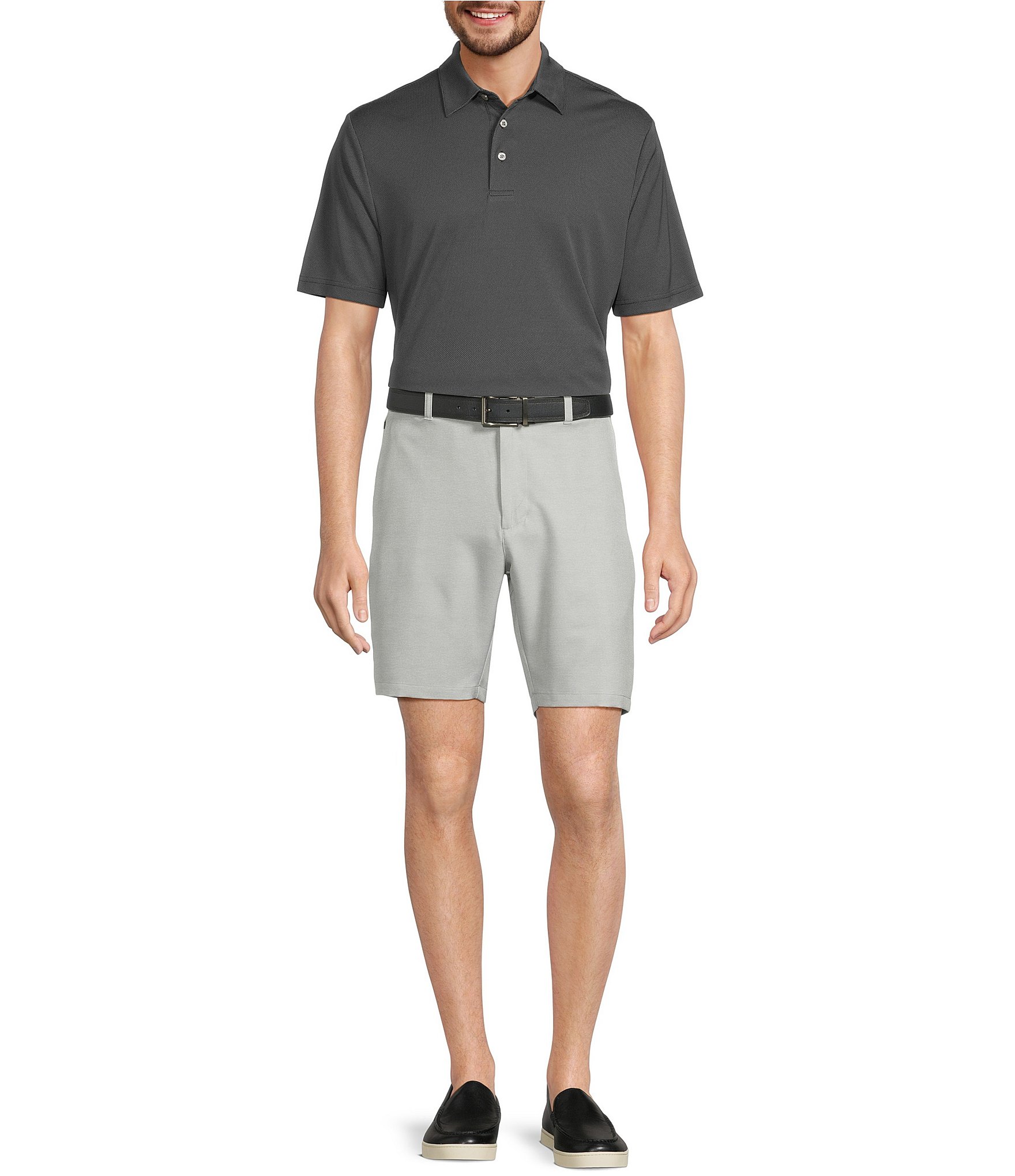 Roundtree & Yorke Performance Stretch Fabric Classic Fit Flat Front 8#double; Horizontal Texutred Shorts