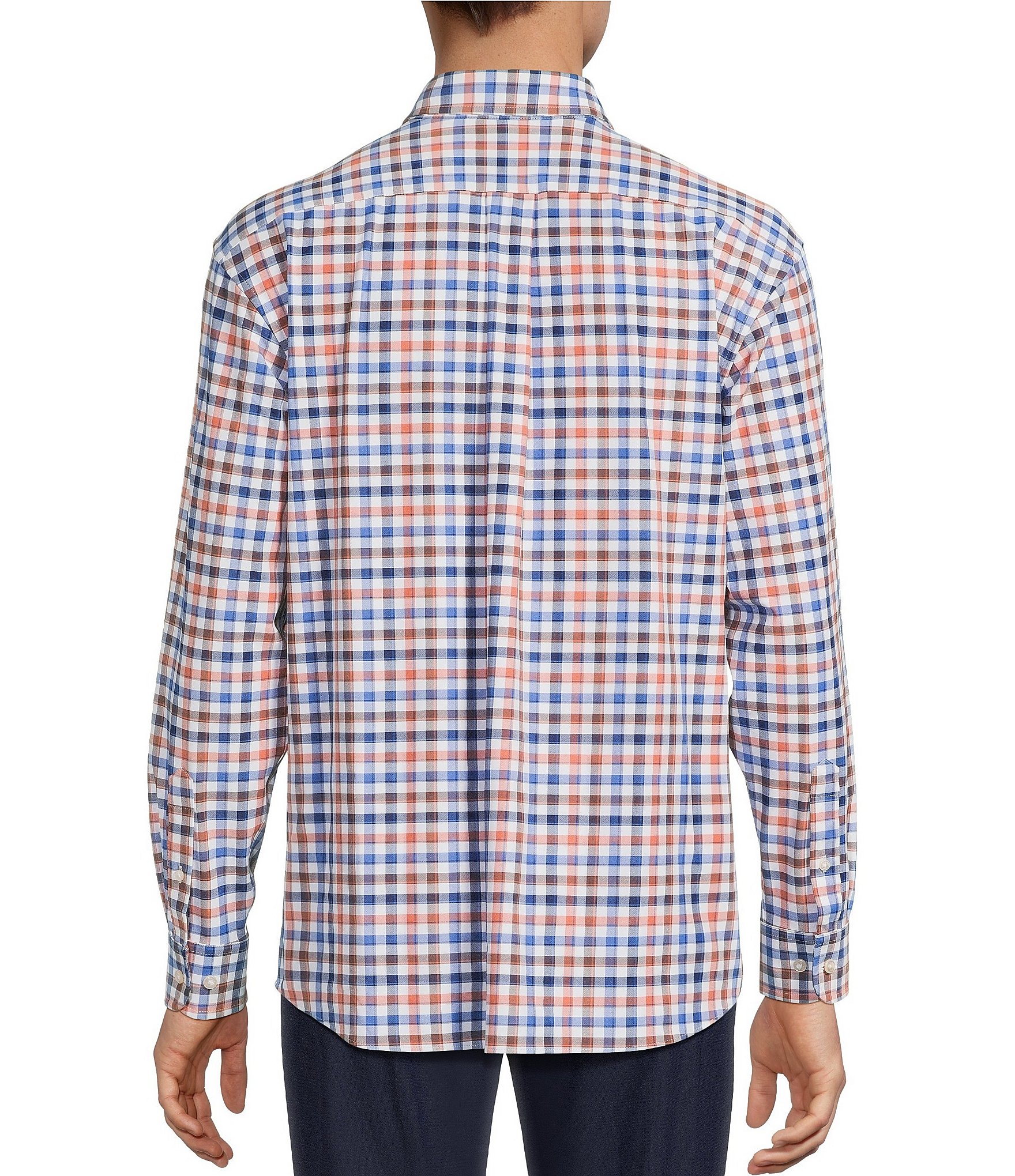 Roundtree & Yorke Performance Twill Medium Check Long Sleeve Sport Shirt