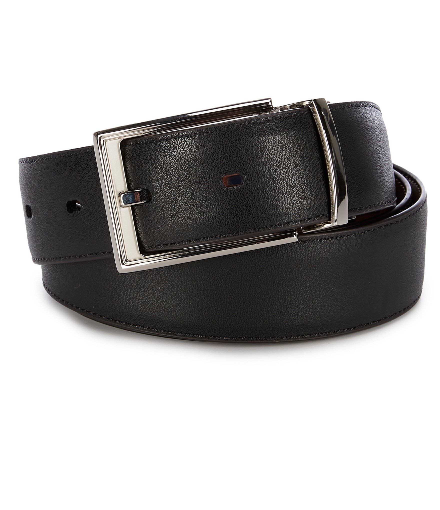 Roundtree & Yorke Shiny Nickle Reversible Leather Belt