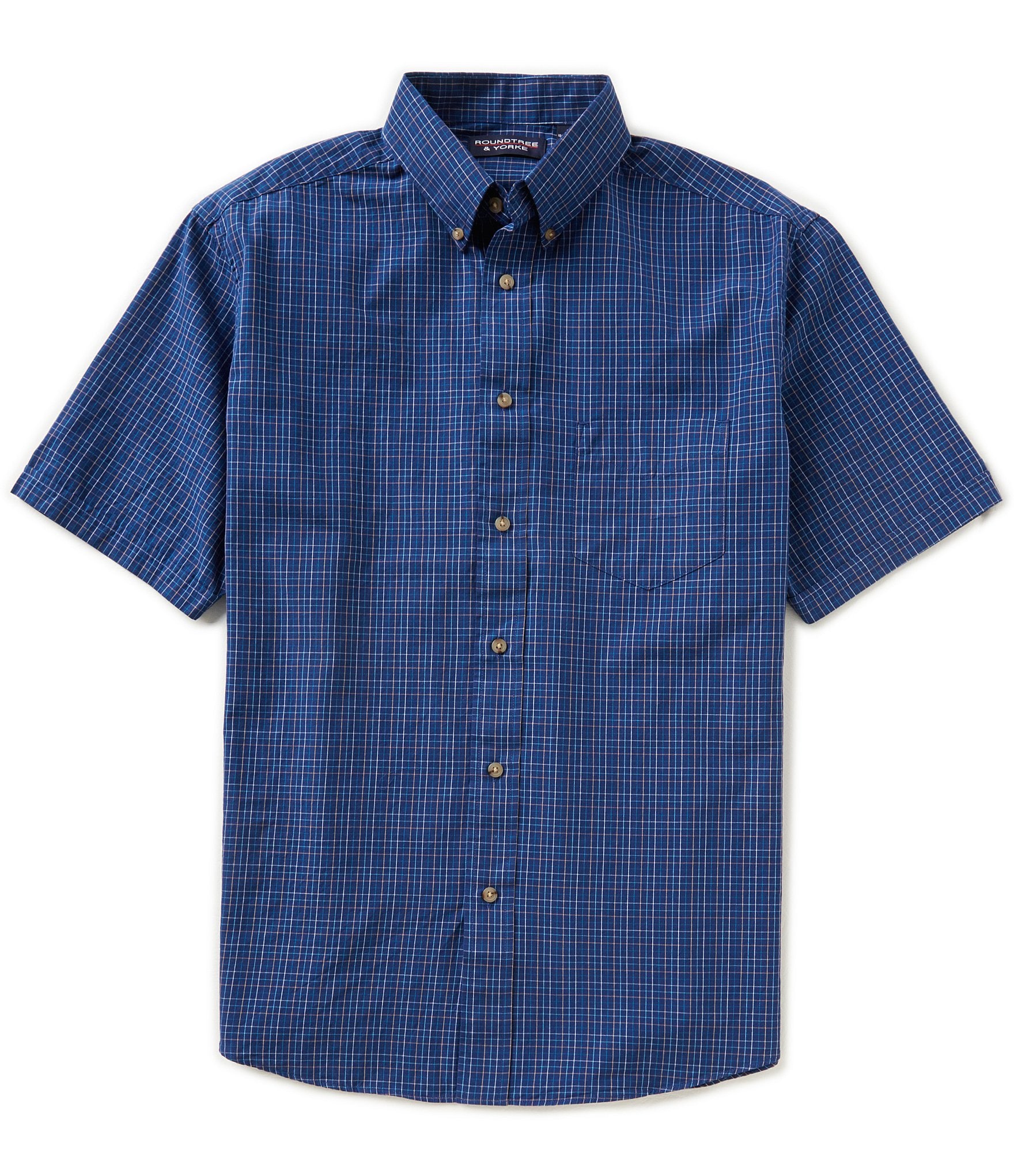 Roundtree & Yorke Short-Sleeve Cotton Tattersall Plaid Button-Down ...
