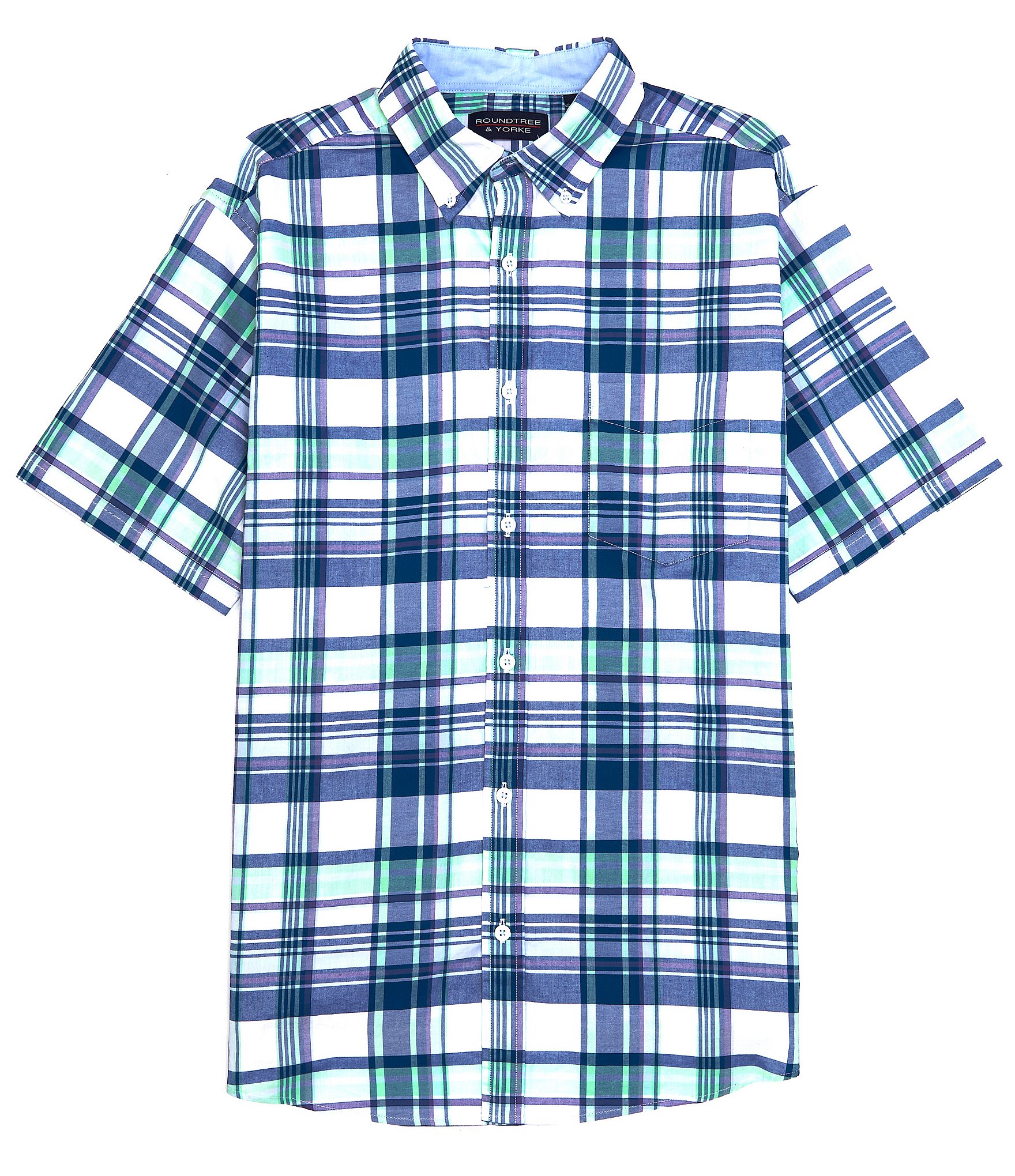 Roundtree & Yorke Short Sleeve Large Plaid Oxford Sport Shirt | Dillard's