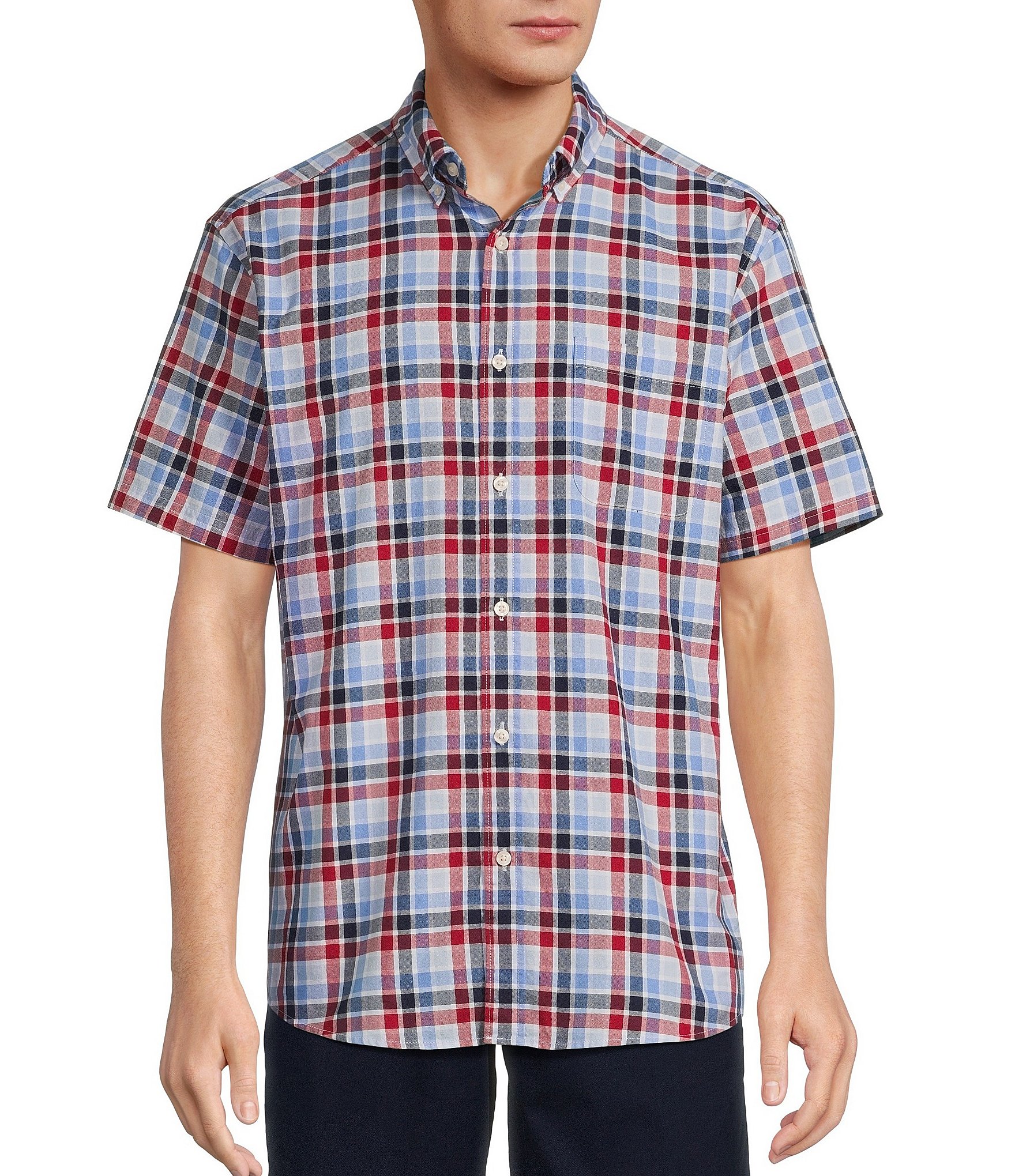 Roundtree & Yorke Short Sleeve Plaid Oxford Sport Shirt