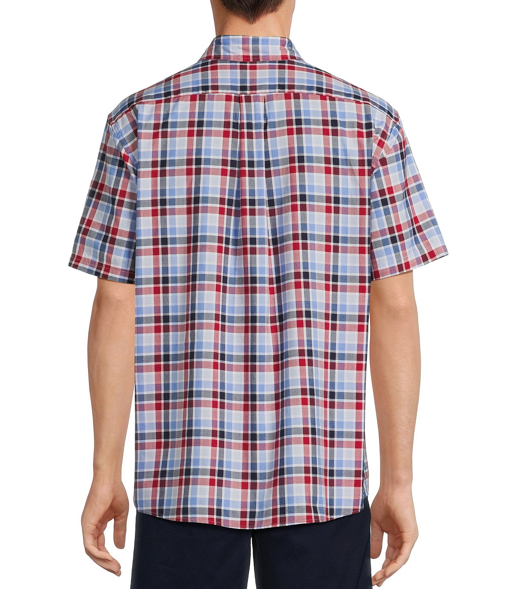 Roundtree & Yorke Short Sleeve Plaid Oxford Sport Shirt