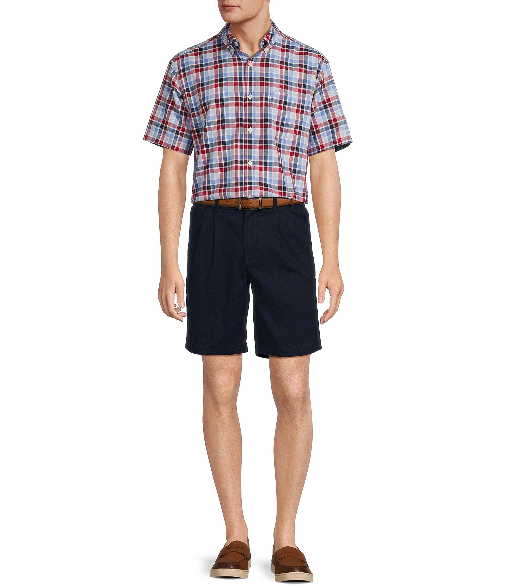 Roundtree & Yorke Short Sleeve Plaid Oxford Sport Shirt