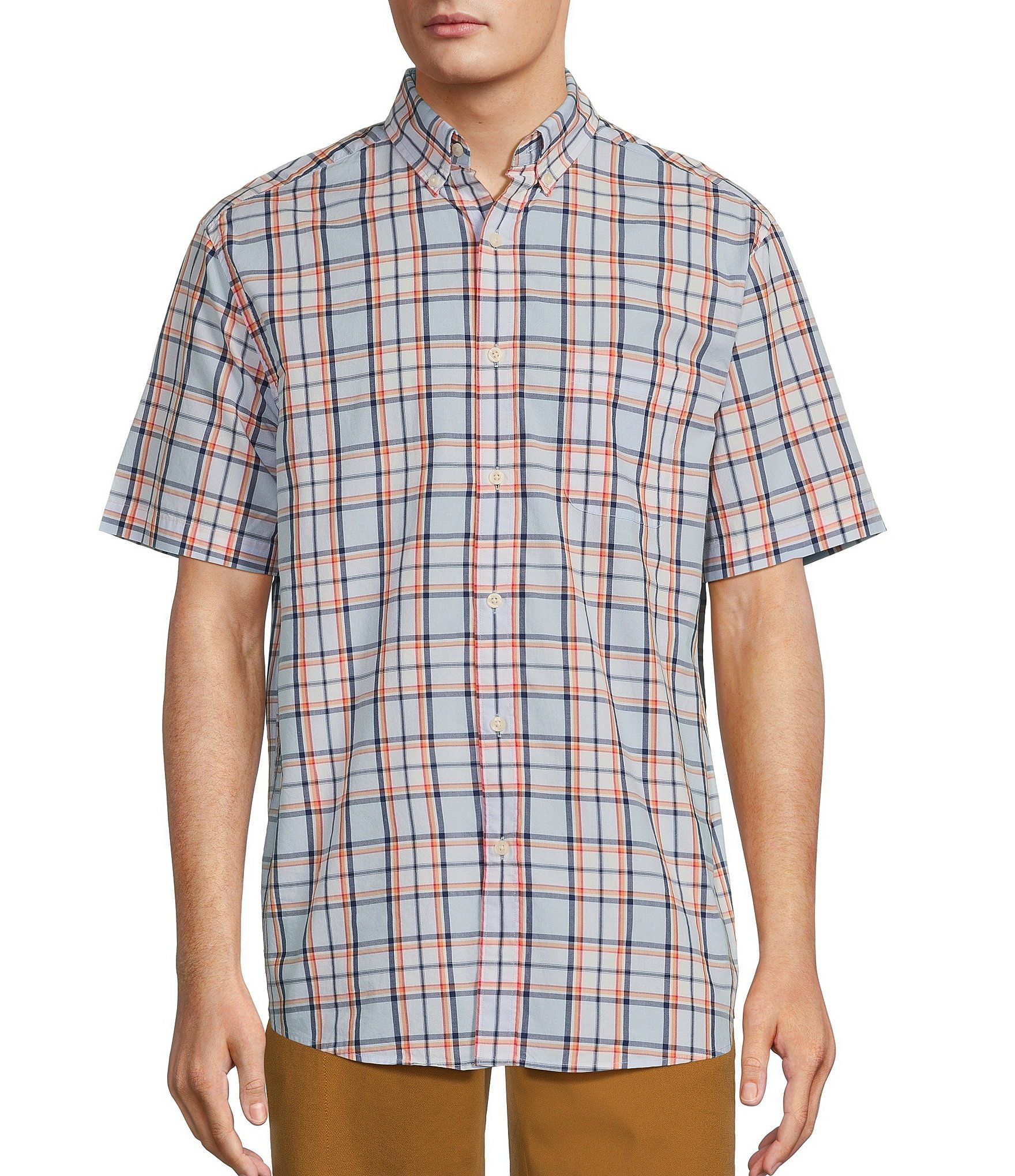 Roundtree & Yorke Short Sleeve Plaid Poplin Sport Shirt