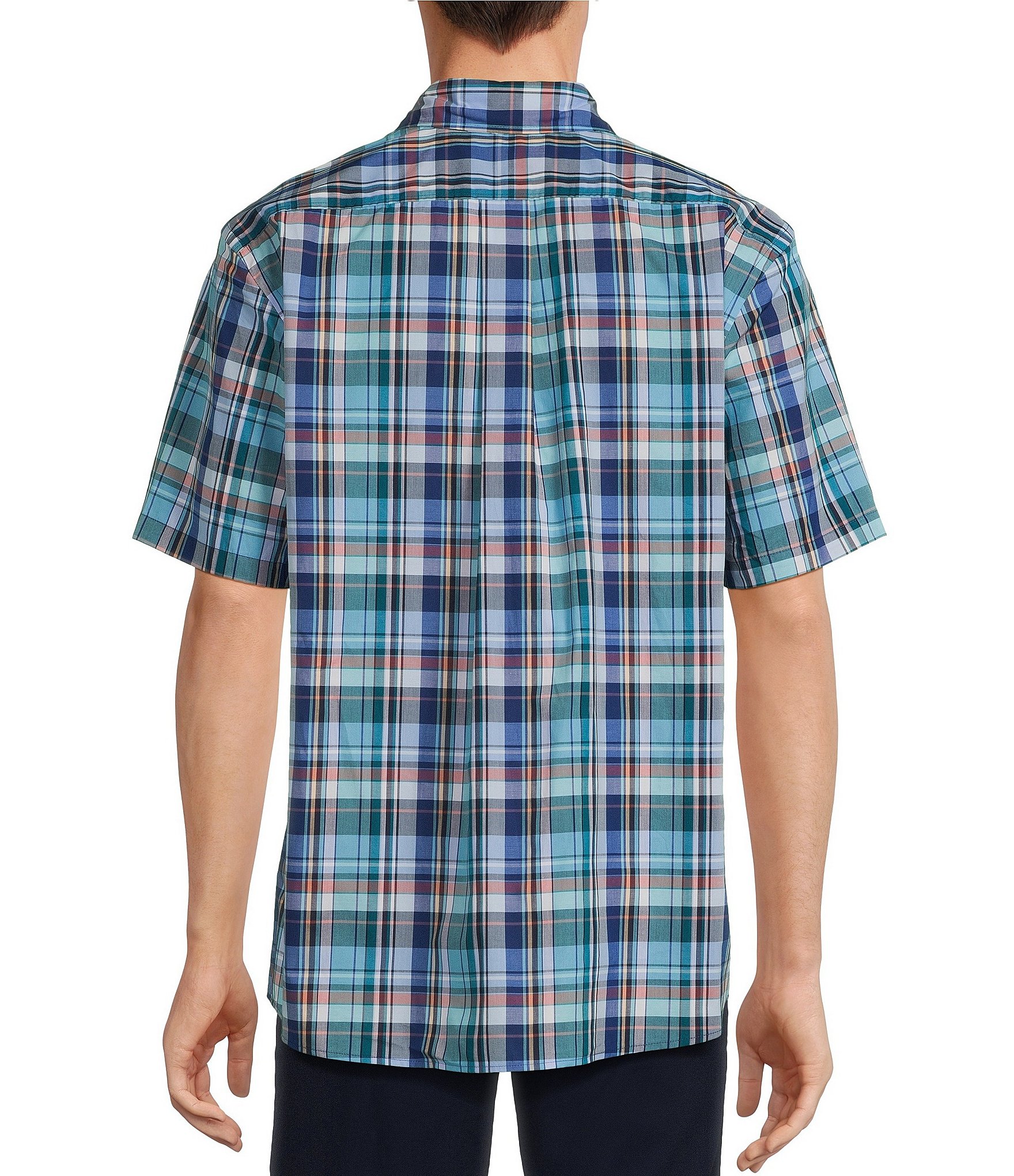 Roundtree & Yorke Short Sleeve Large Plaid Poplin Sport Shirt