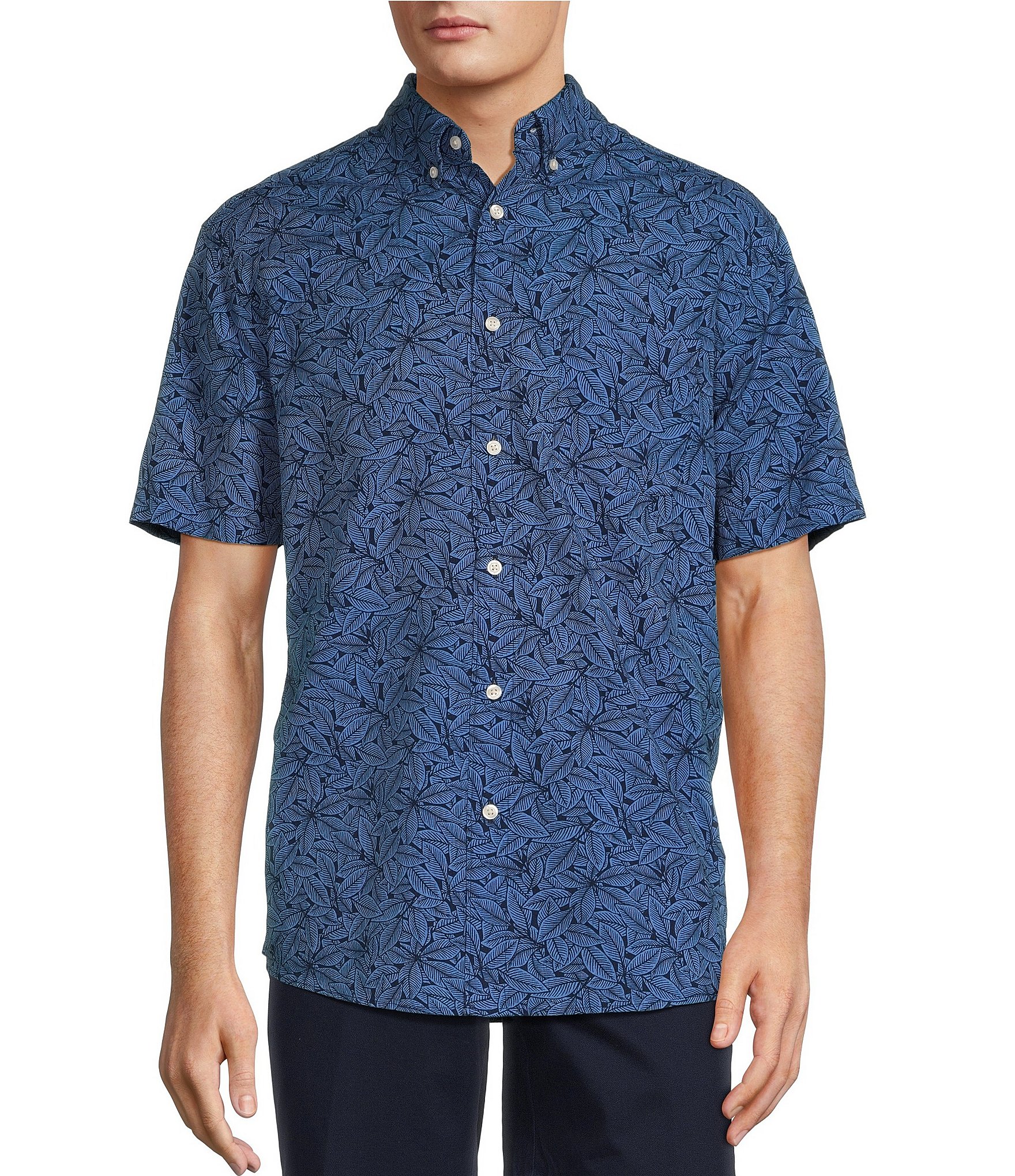 Roundtree & Yorke Short Sleeve Leaf Print Seersucker Sport Shirt ...