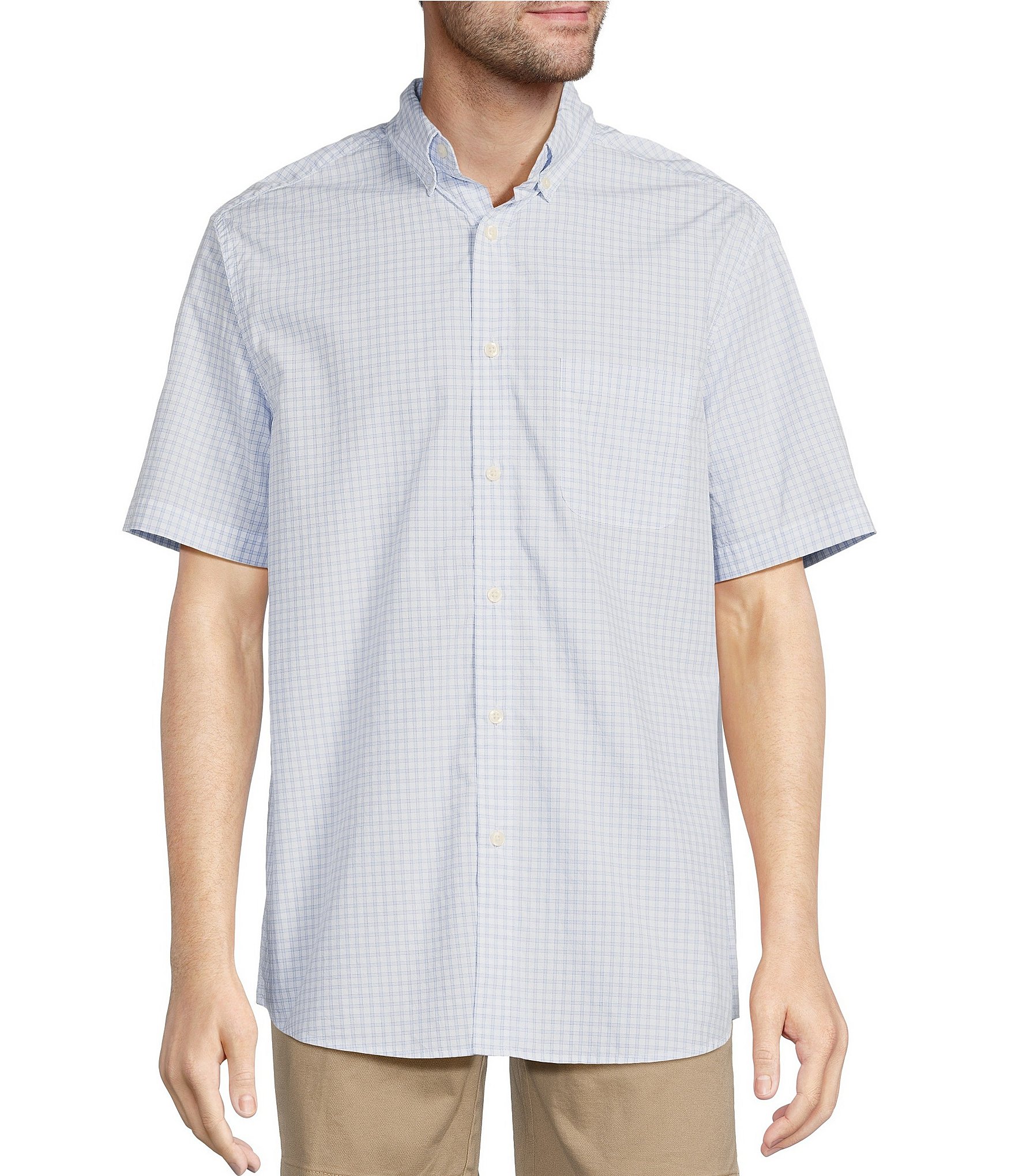 Roundtree & Yorke Short Sleeve Medium Checked Poplin Sport Shirt