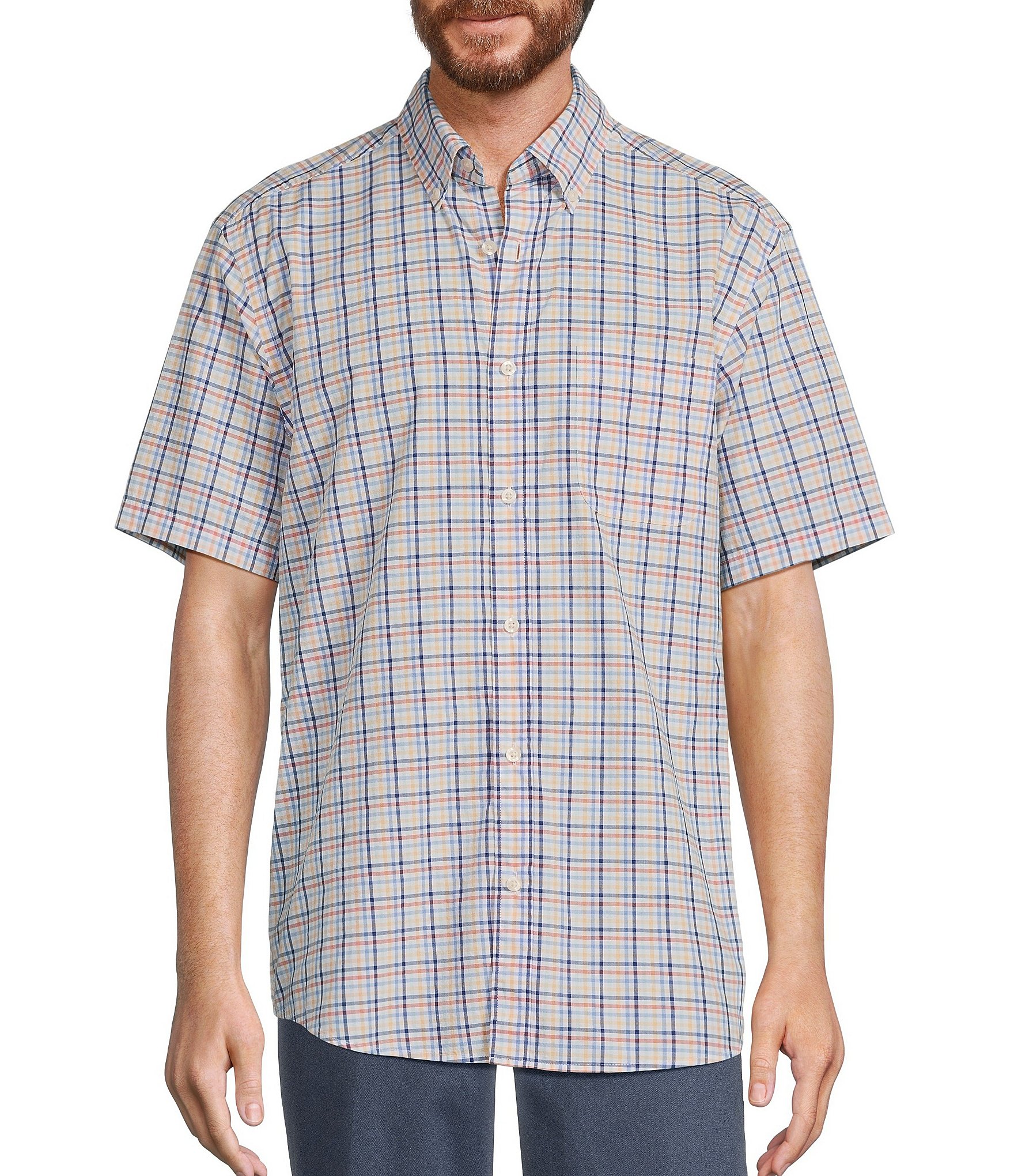 Roundtree & Yorke Short Sleeve Small Plaid Poplin Sport Shirt