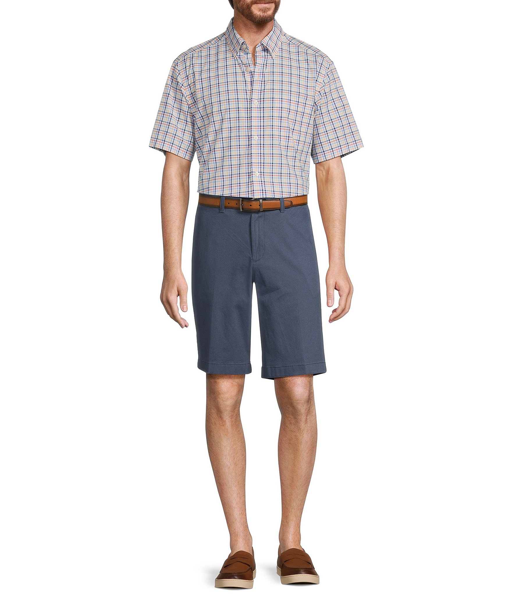 Roundtree & Yorke Short Sleeve Small Plaid Poplin Sport Shirt