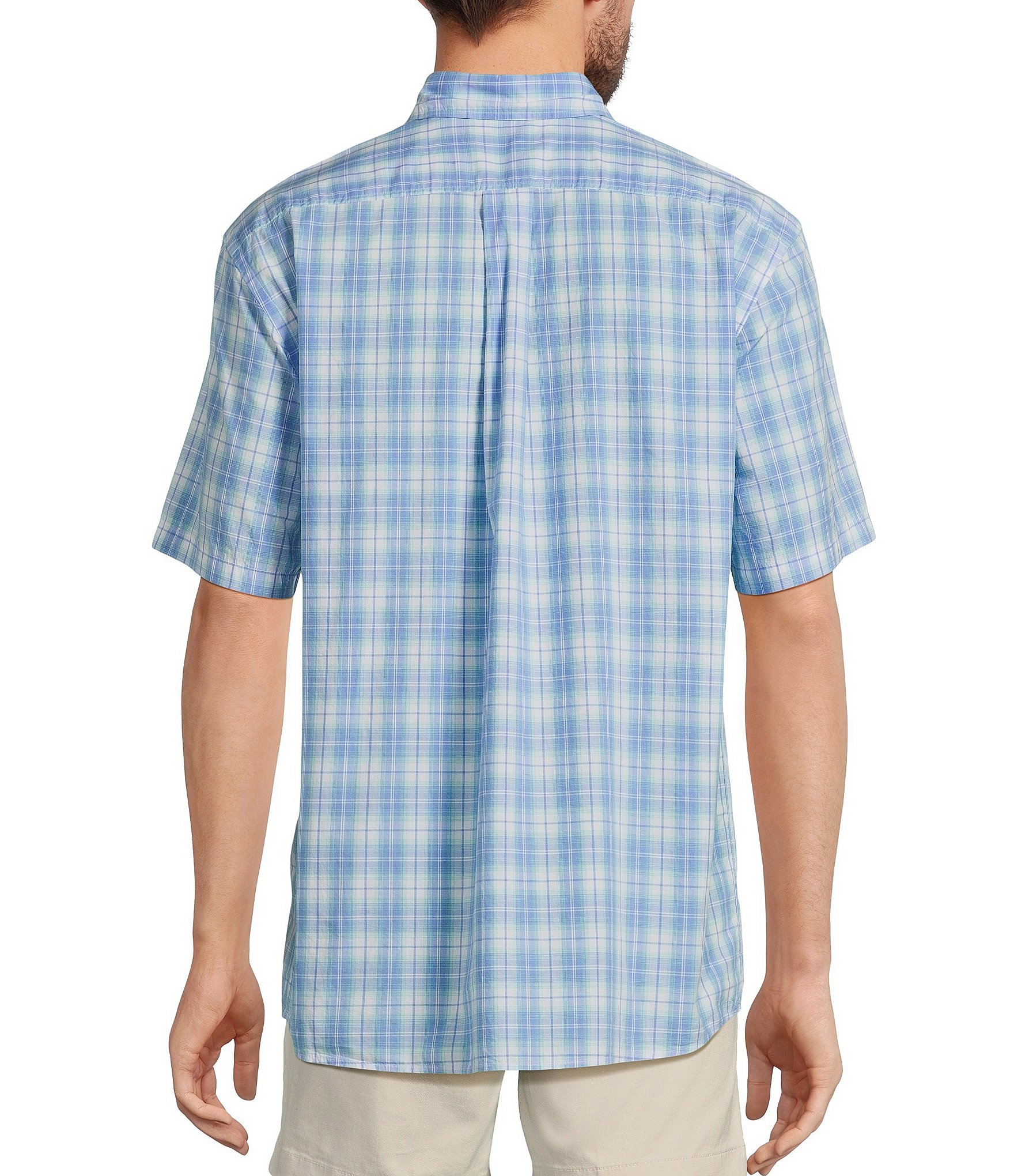 Roundtree & Yorke Short Sleeve Medium Plaid Poplin Sport Shirt