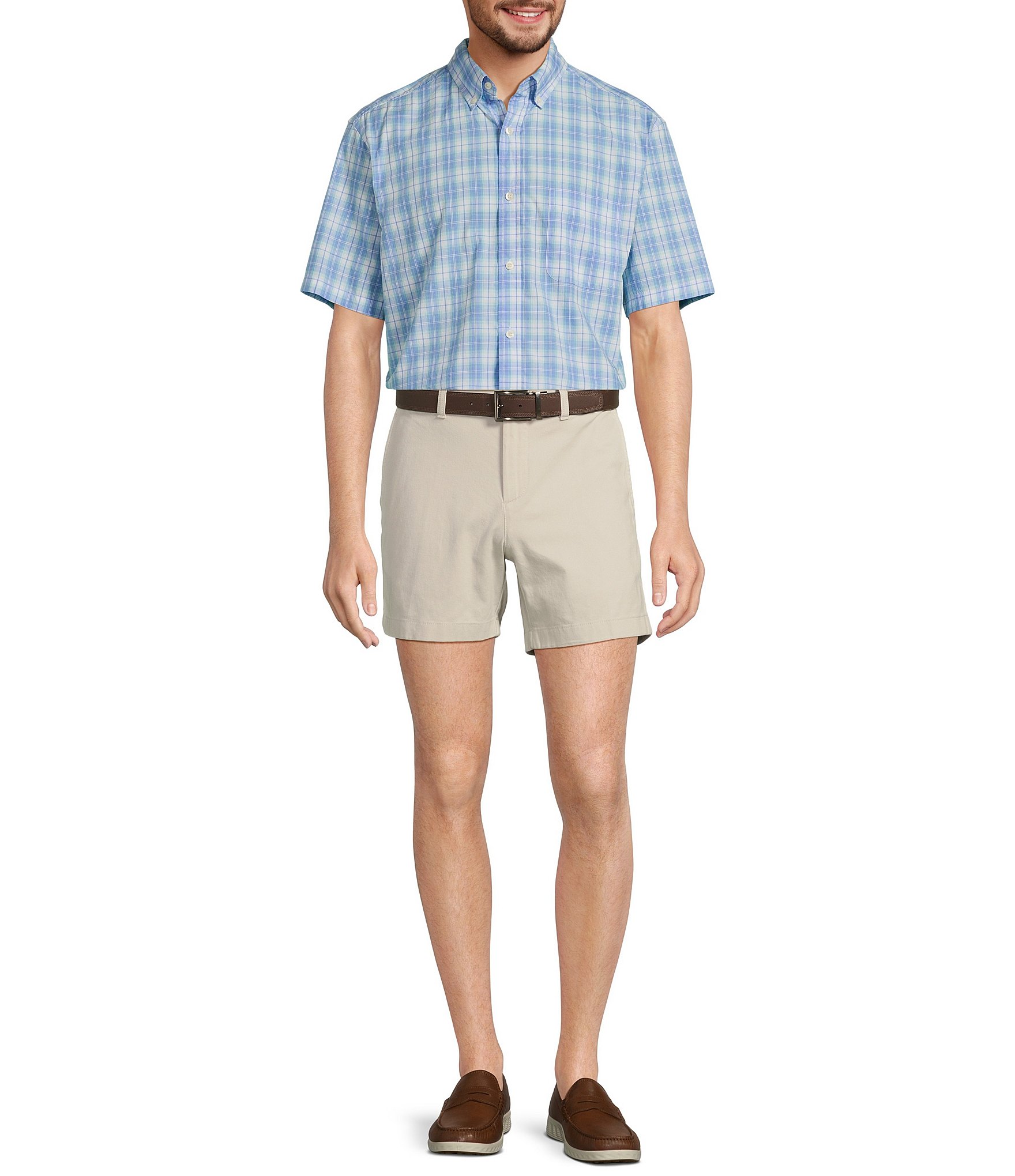 Roundtree & Yorke Short Sleeve Medium Plaid Poplin Sport Shirt