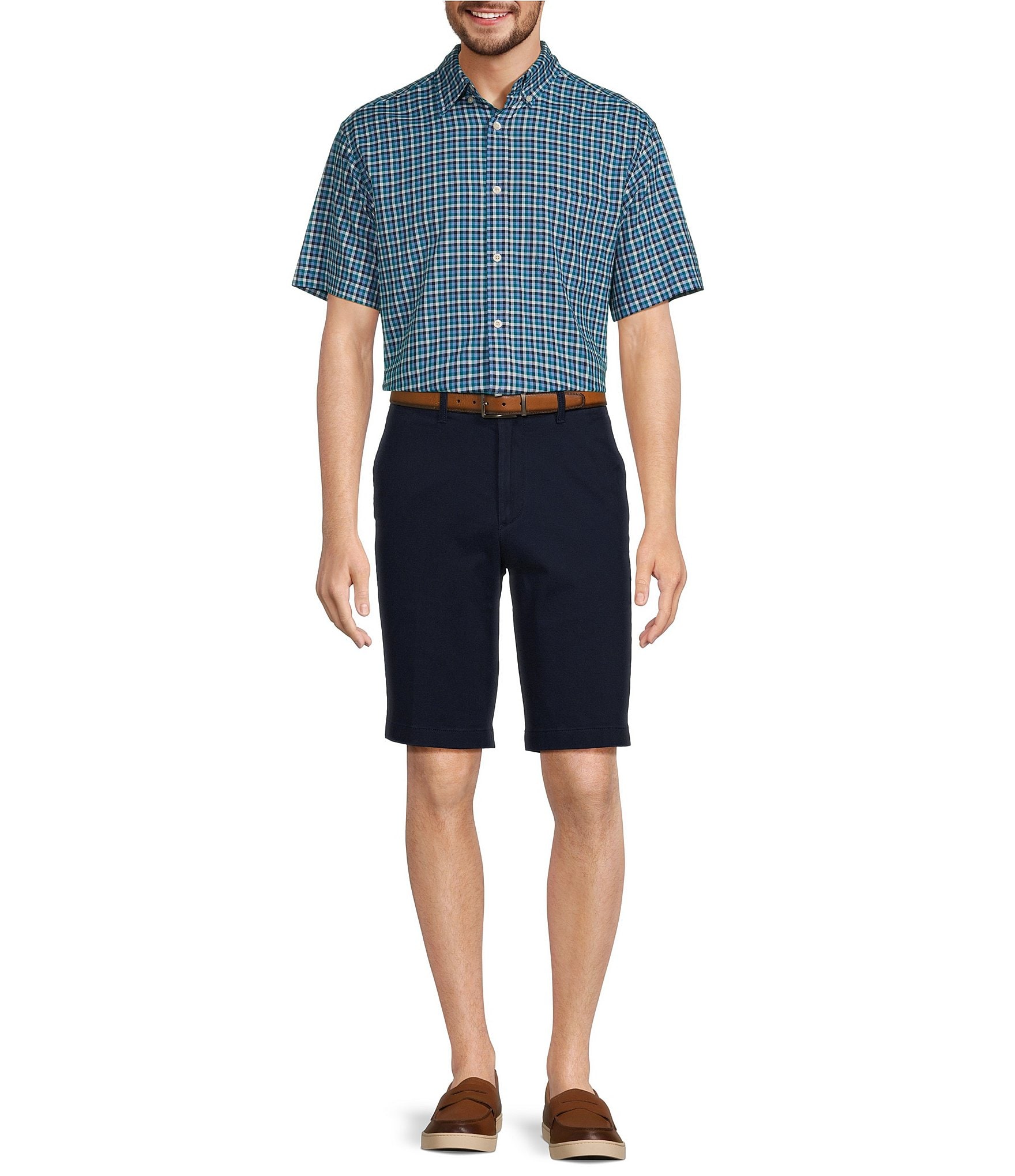 Roundtree & Yorke Short Sleeve Check Oxford Sport Shirt