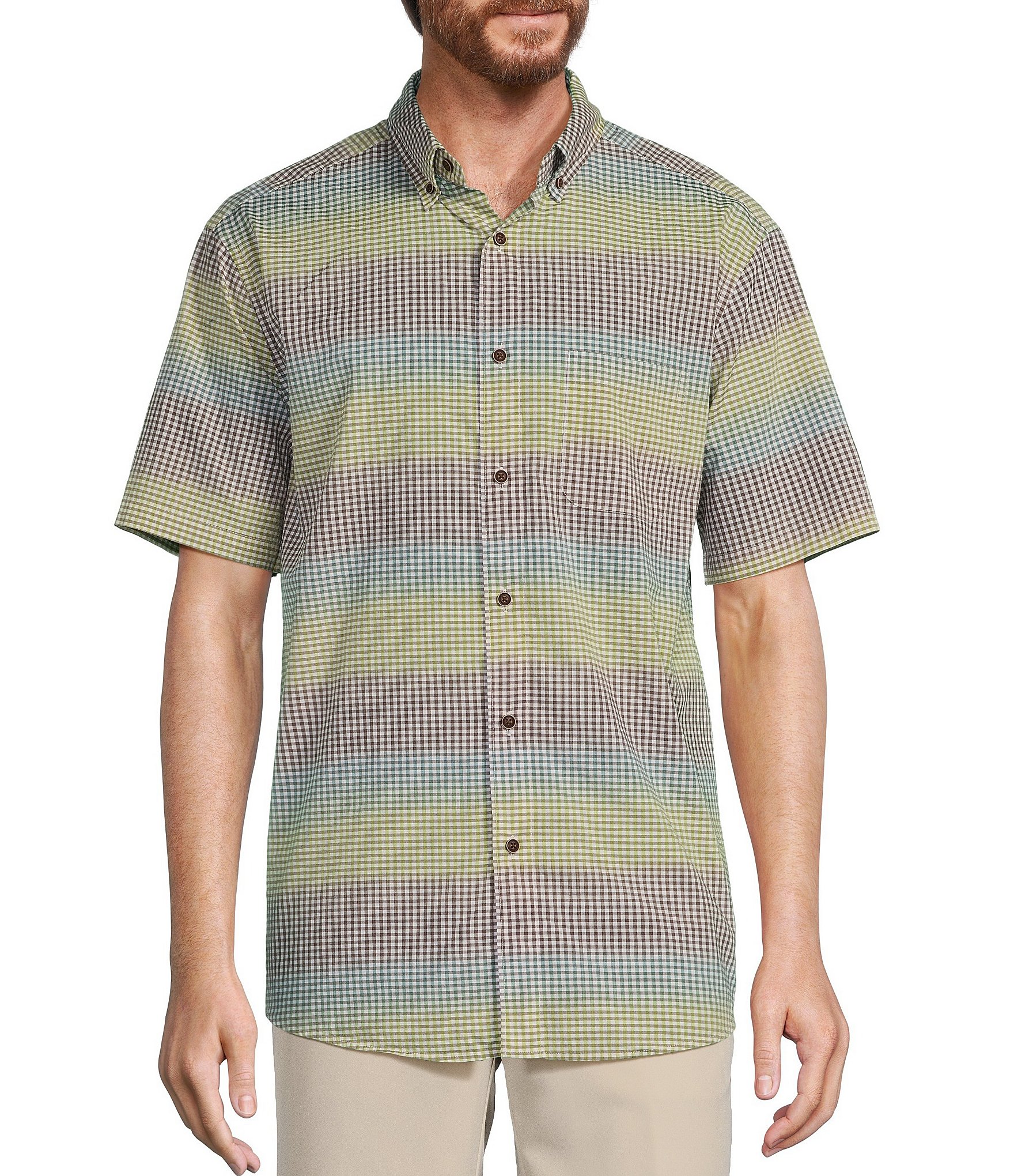 Roundtree & Yorke Short Sleeve Ombre Small Plaid Sport Shirt