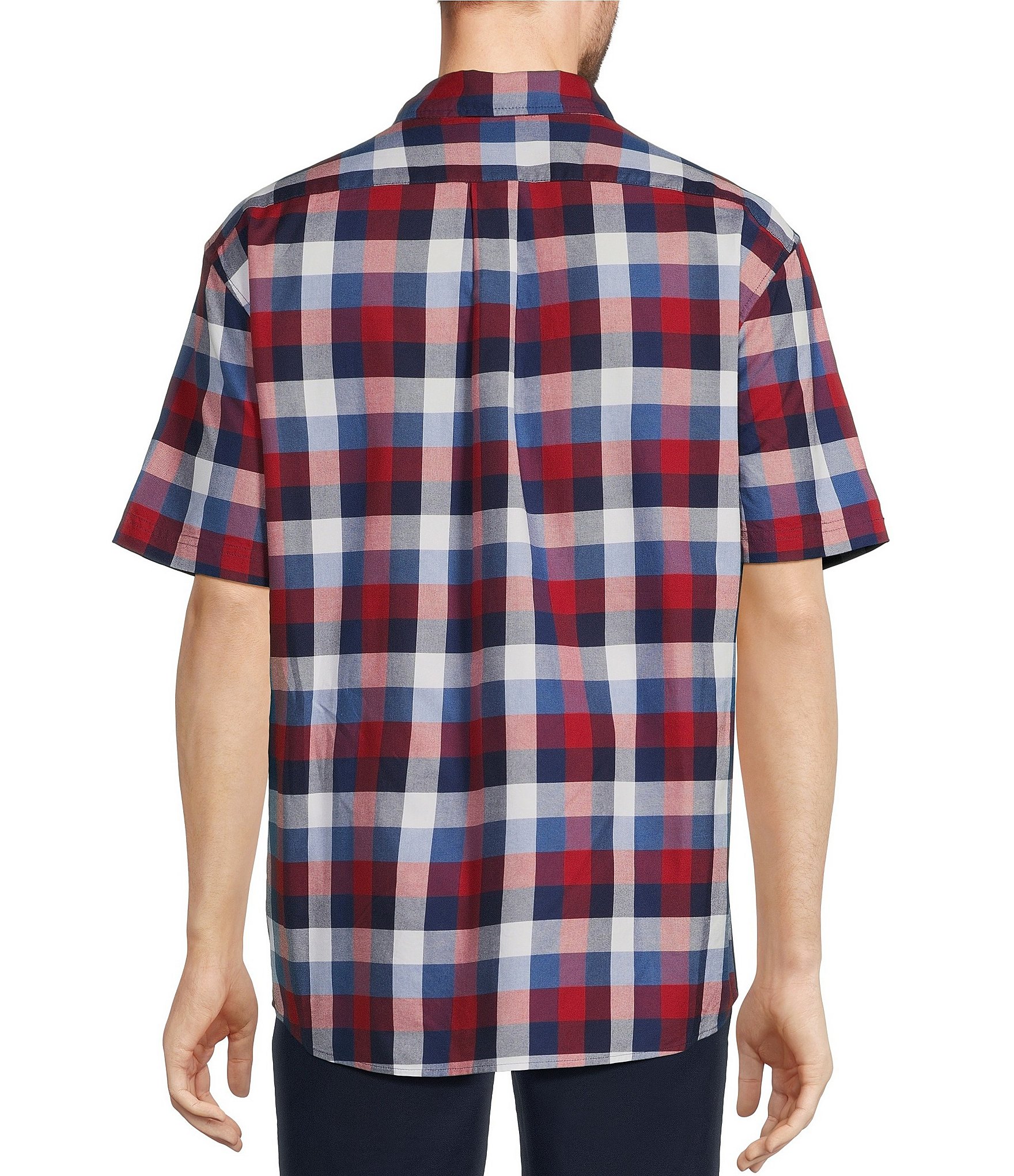 Roundtree & Yorke Short Sleeve Oxford Buffalo Plaid Sport Shirt