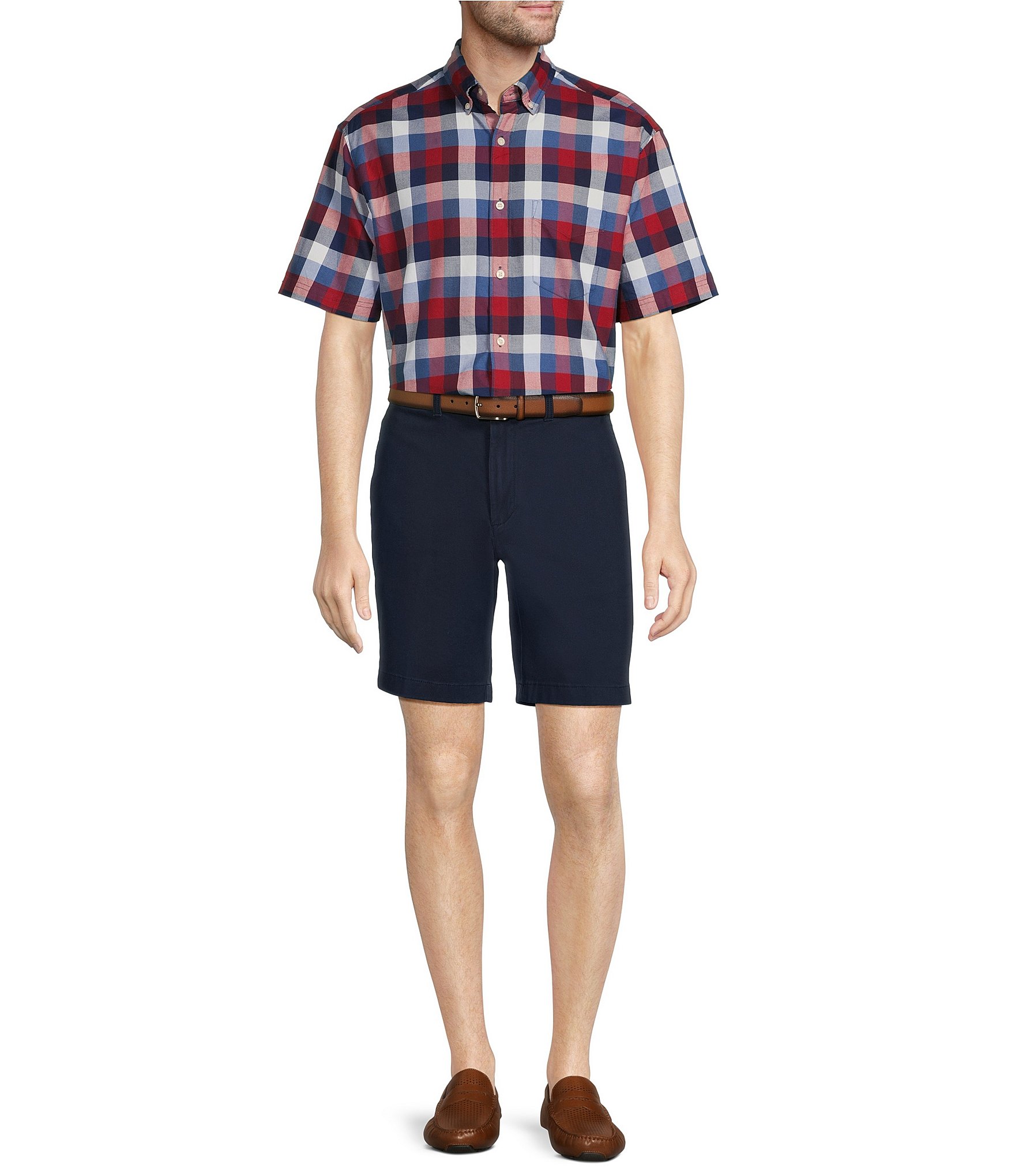 Roundtree & Yorke Short Sleeve Oxford Buffalo Plaid Sport Shirt