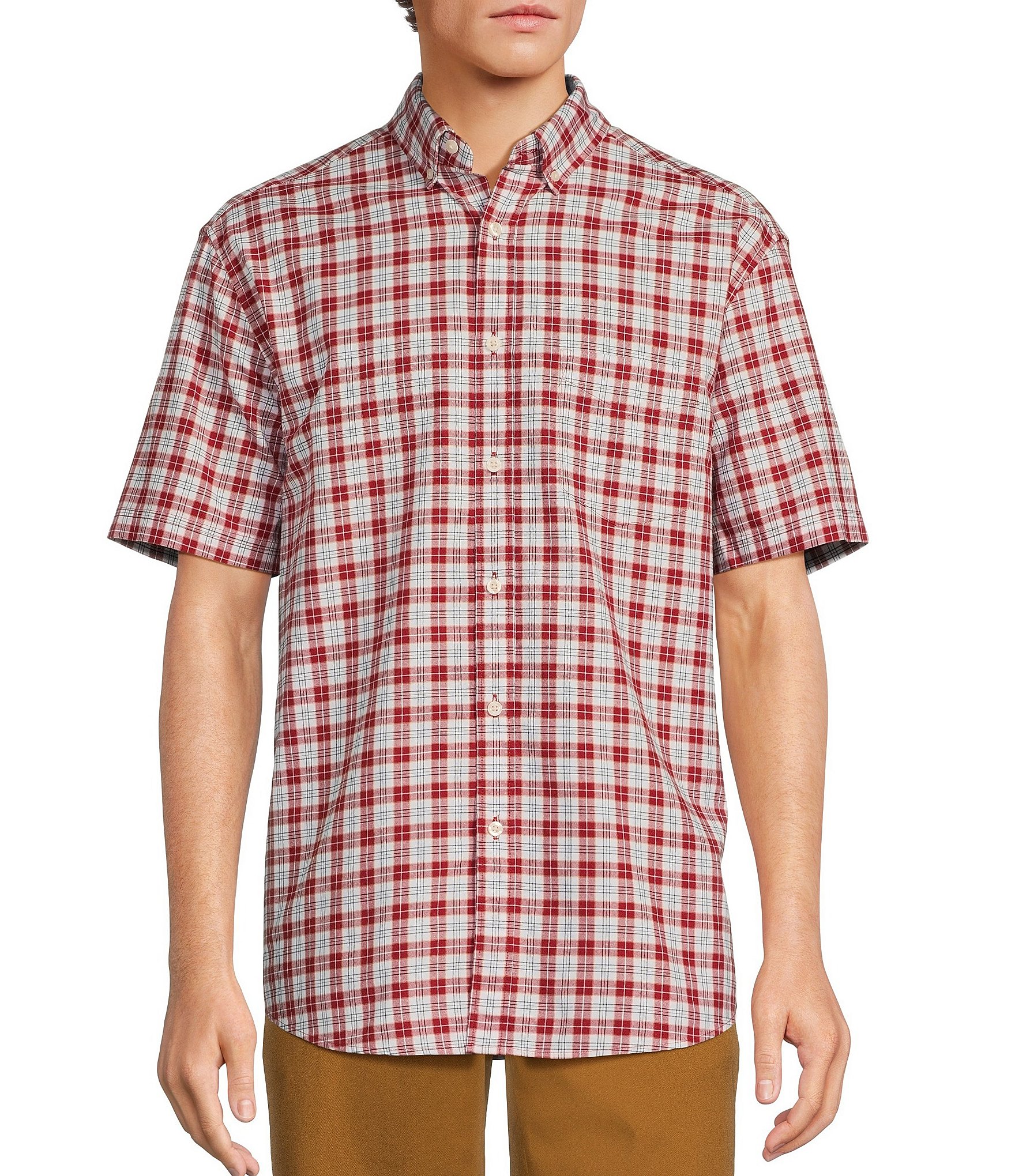 Roundtree & Yorke Short Sleeve Oxford Plaid Sport Shirt