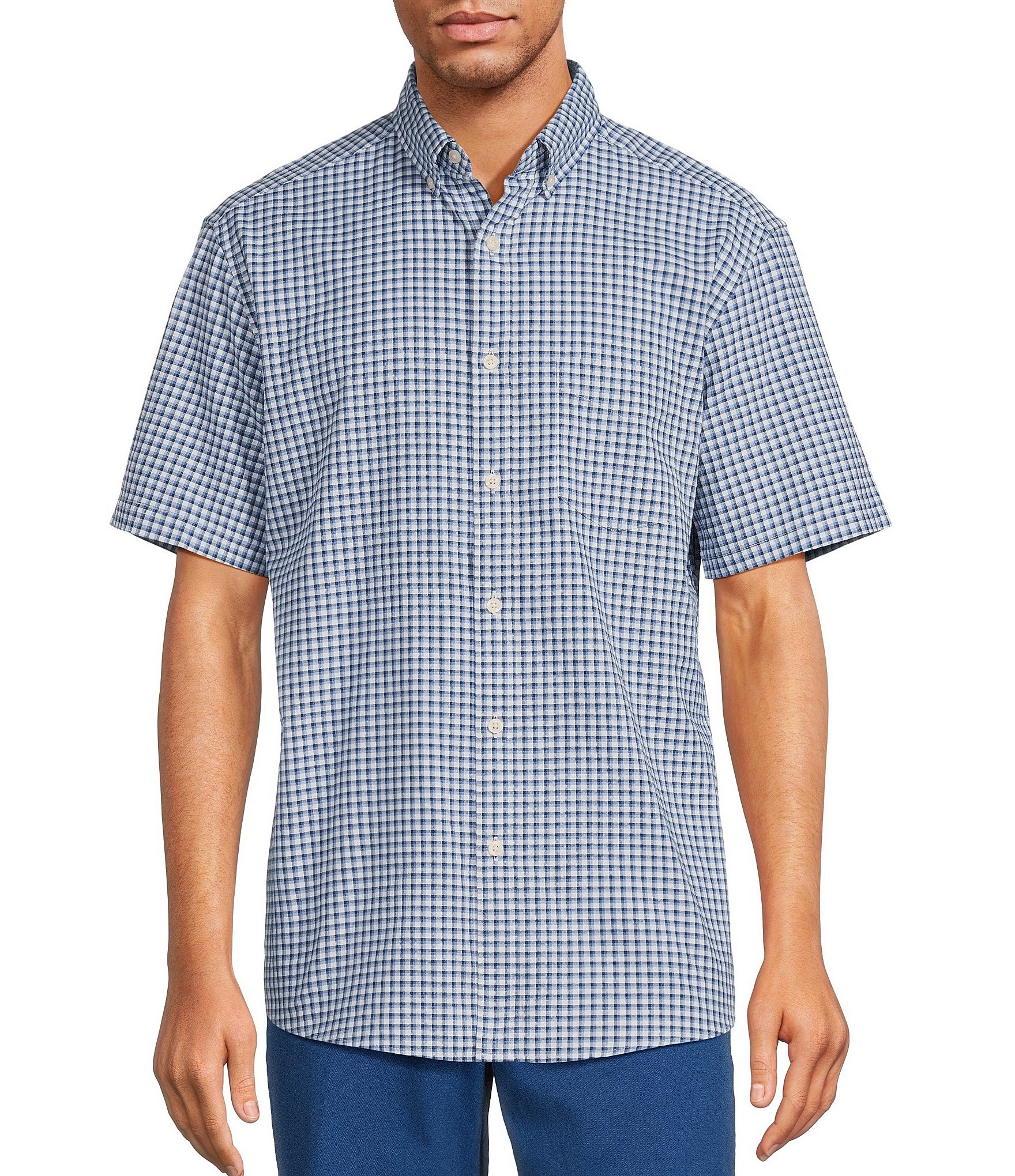 Roundtree & Yorke Short Sleeve Oxford Small Checked Sport Shirt | Dillard's