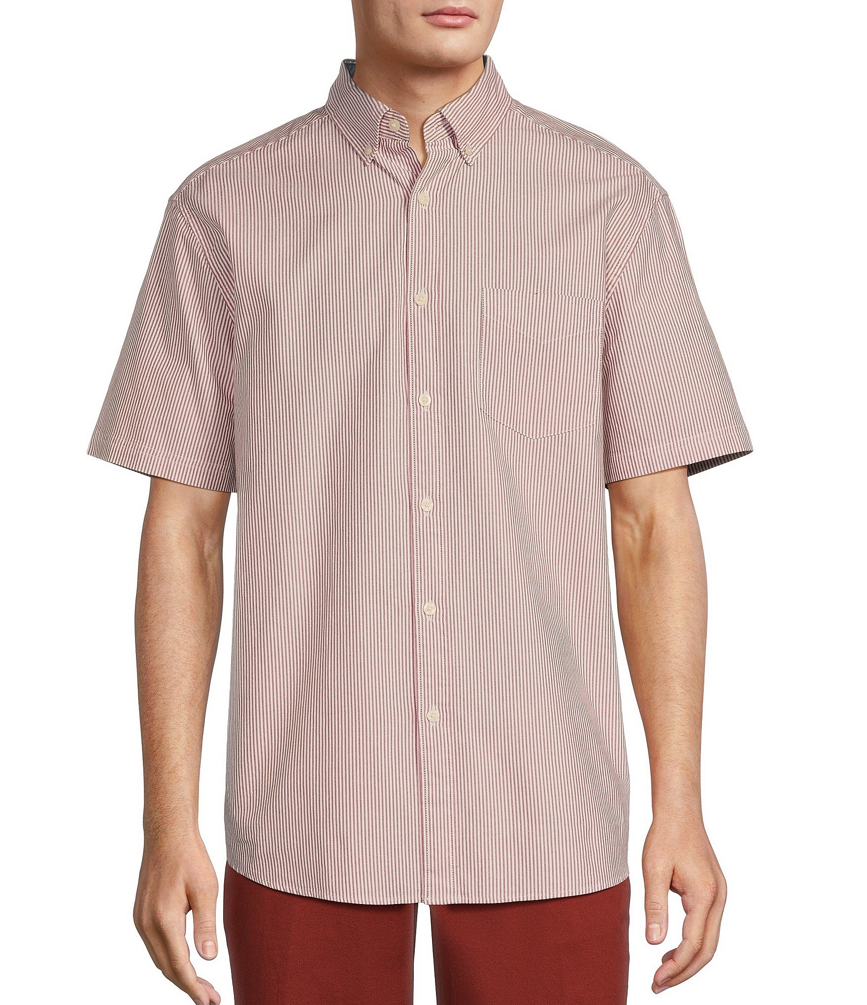 Roundtree & Yorke Short Sleeve Oxford Small Stripe Sport Shirt