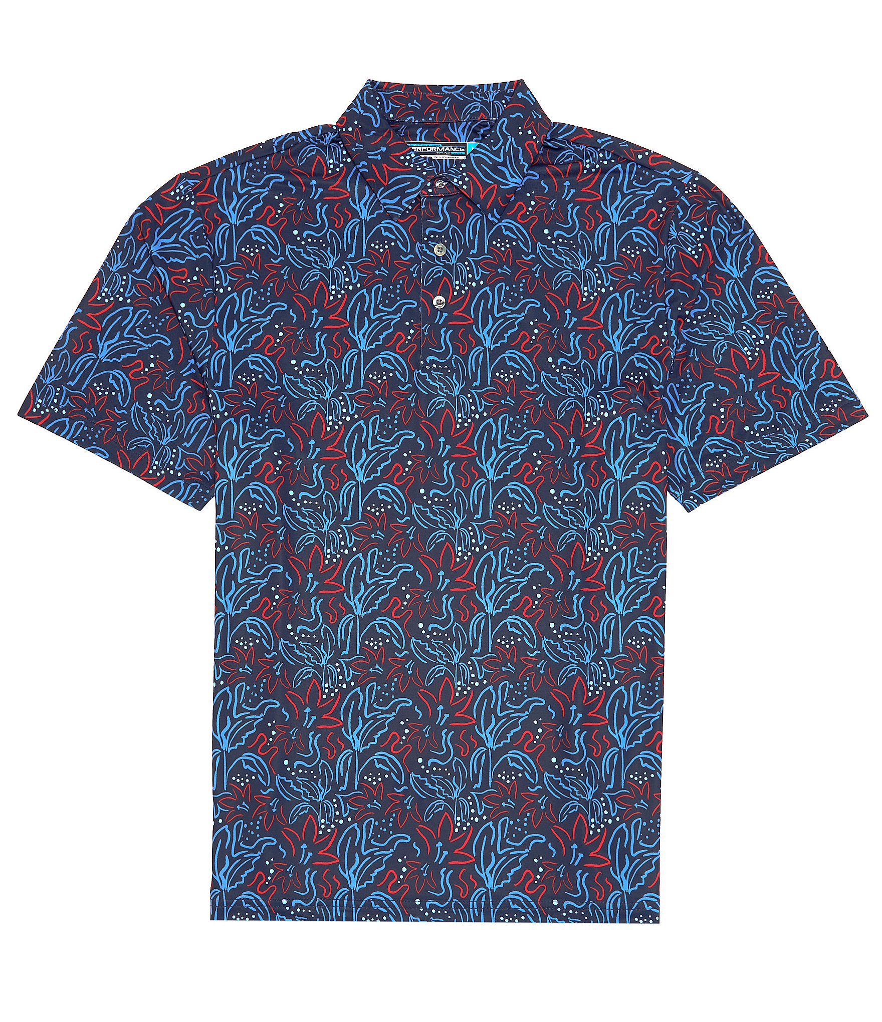 Roundtree & Yorke Short Sleeve Performance Floral Print Polo | Dillard's