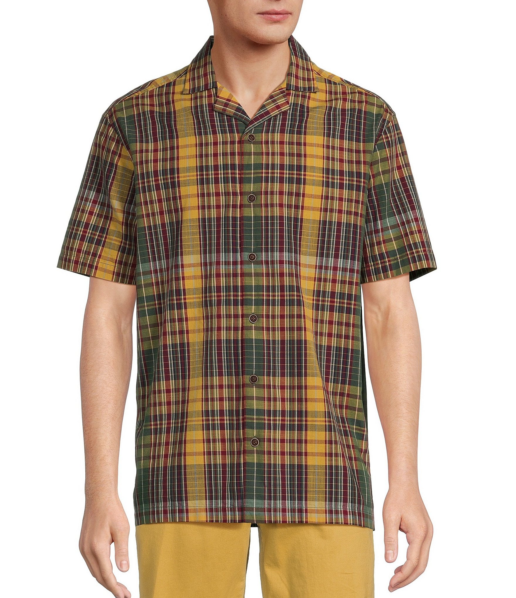 Roundtree & Yorke Short Sleeve Plaid Camp Sport Shirt