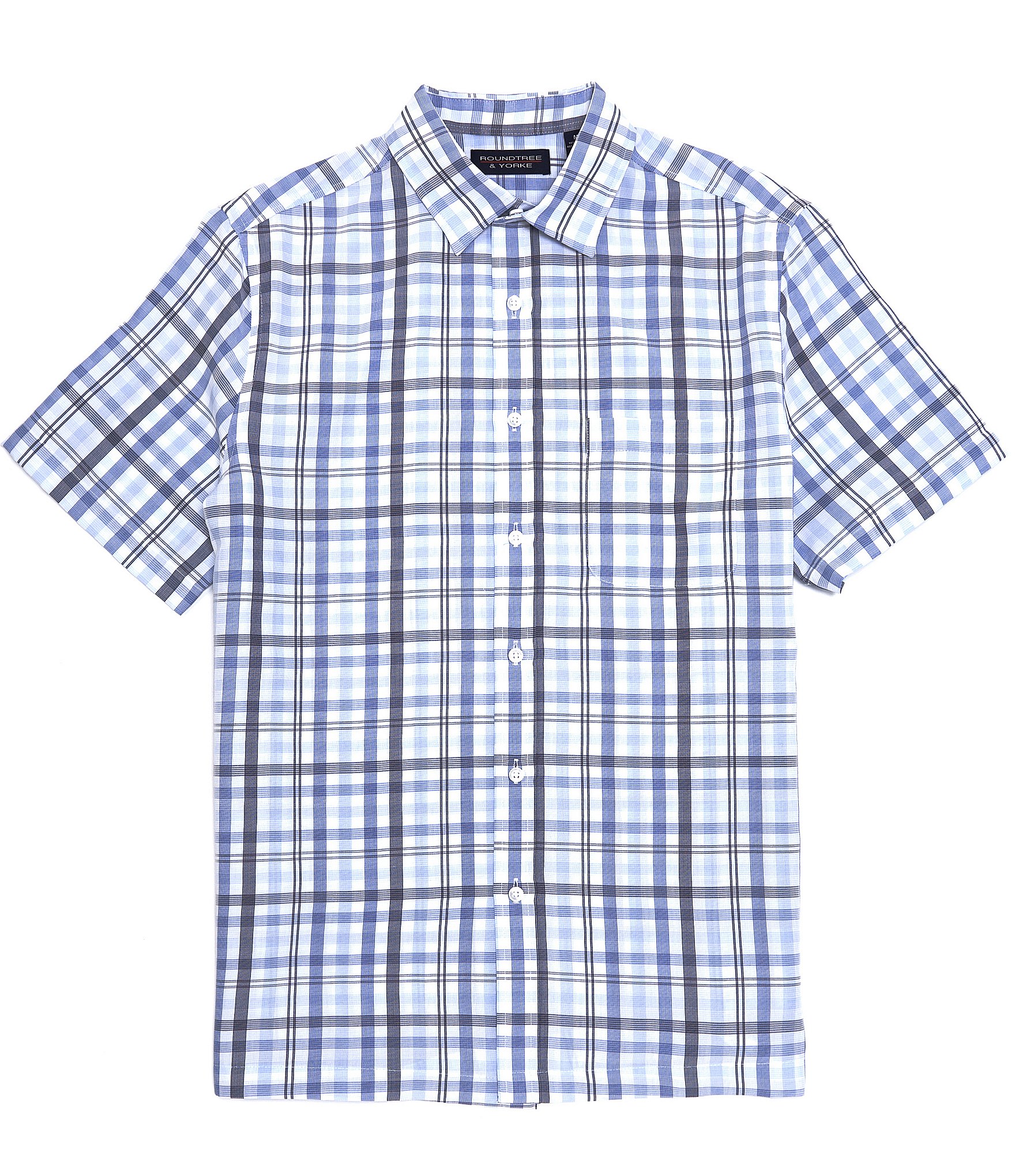 Roundtree & Yorke Short Sleeve Point Collar Checkered Sport Shirt ...