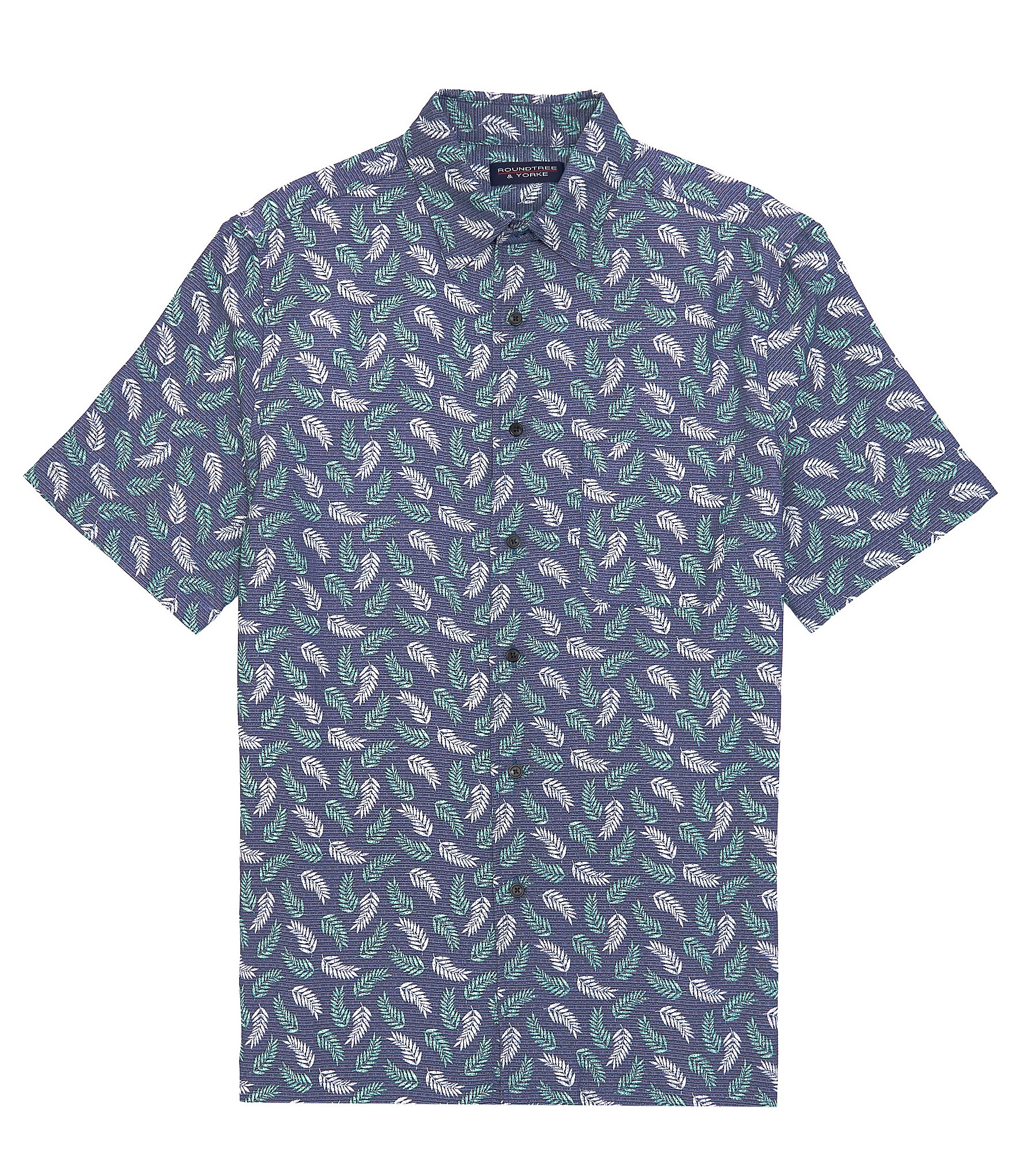 Roundtree & Yorke Short Sleeve Point Collar Leaf Print Sport Shirt ...