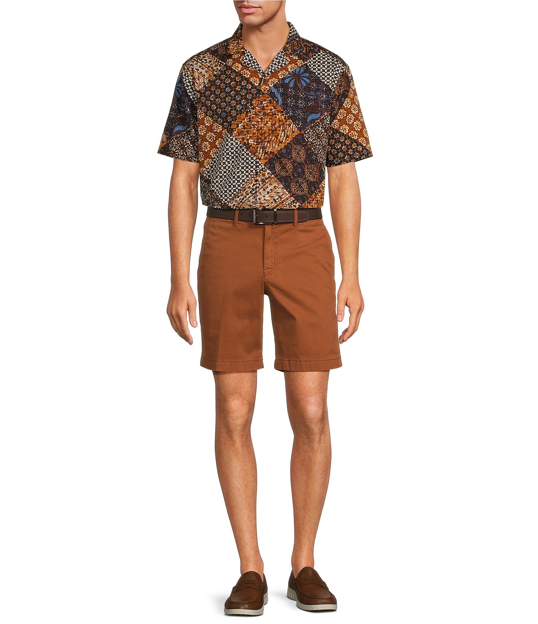 Roundtree & Yorke Short Sleeve Printed Patchwork Slub Camp Sport Shirt