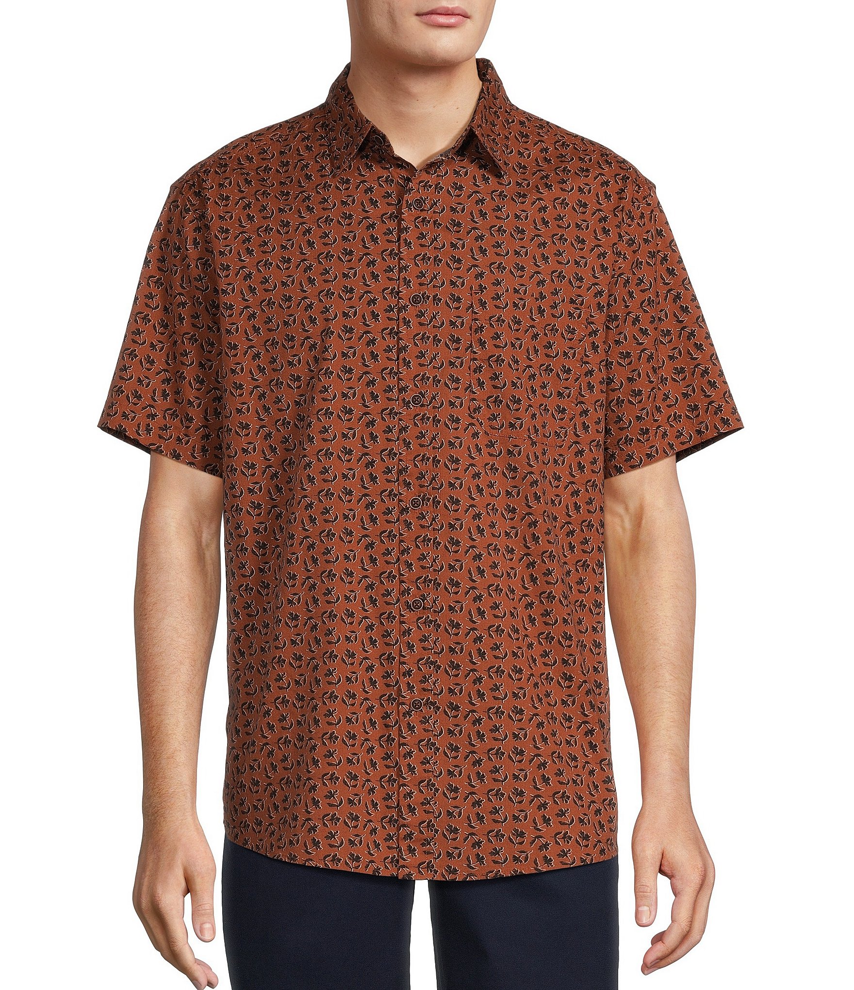 Roundtree & Yorke Short Sleeve Slub Floral Sport Shirt