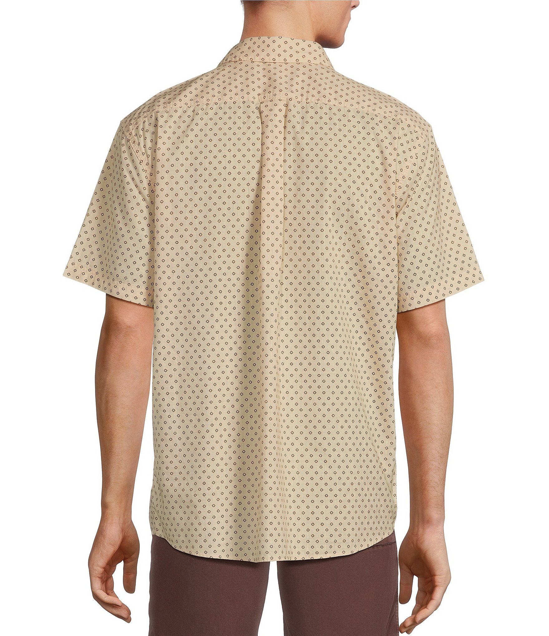 Roundtree & Yorke Short Sleeve Slub Geometric Print Sport Shirt