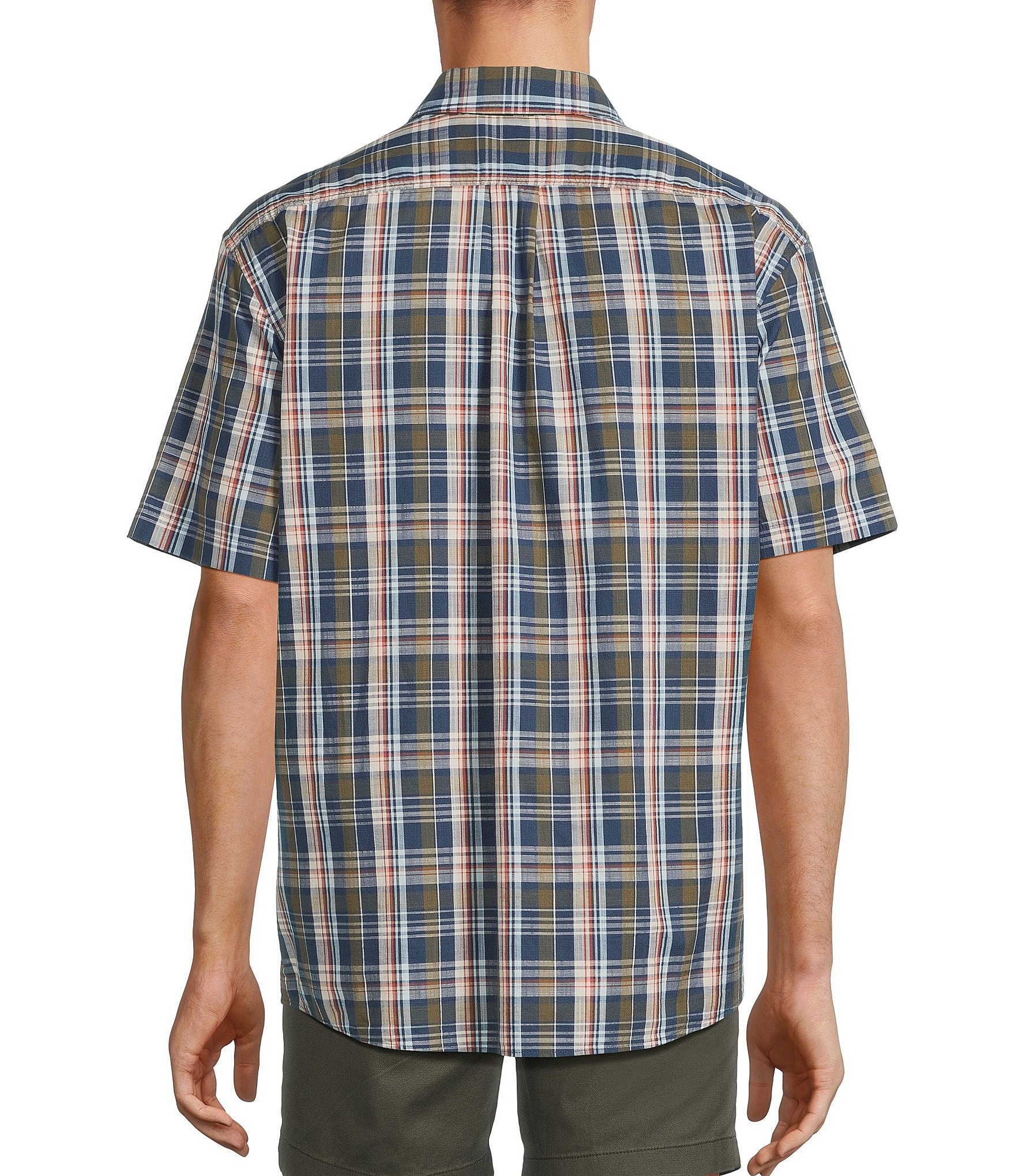 Roundtree & Yorke Short Sleeve Slub Large Plaid Sport Shirt