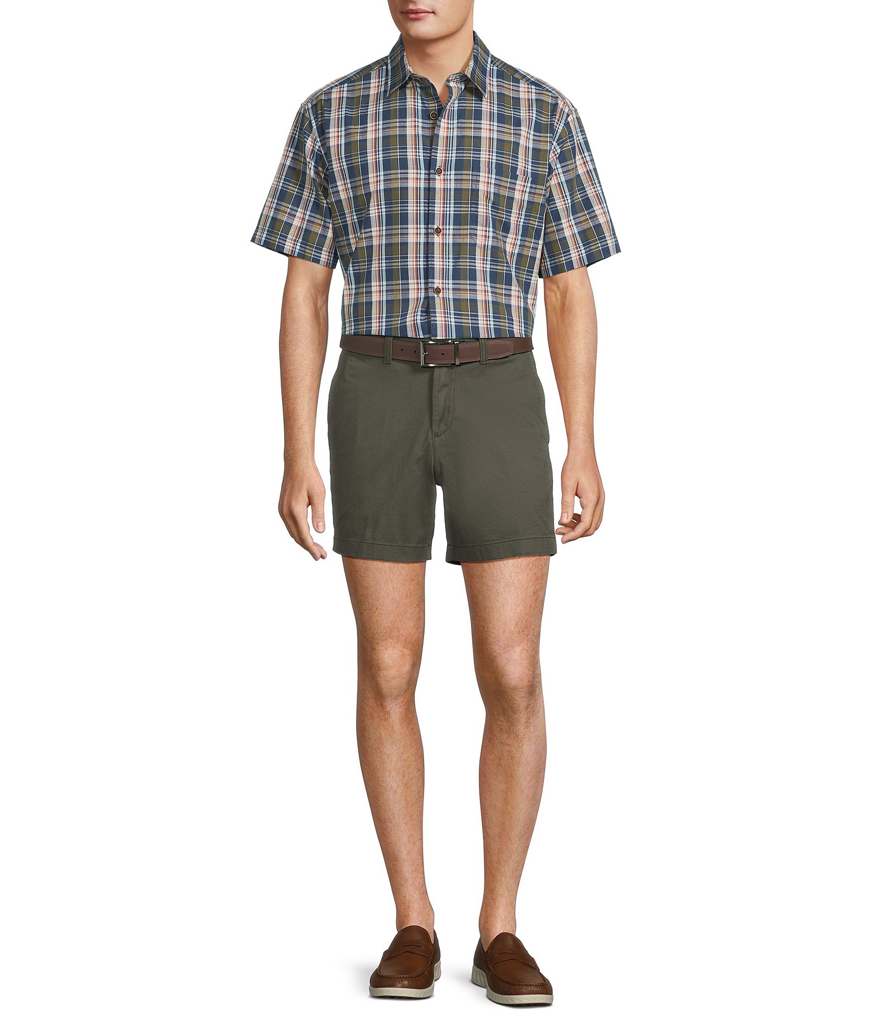 Roundtree & Yorke Short Sleeve Slub Large Plaid Sport Shirt