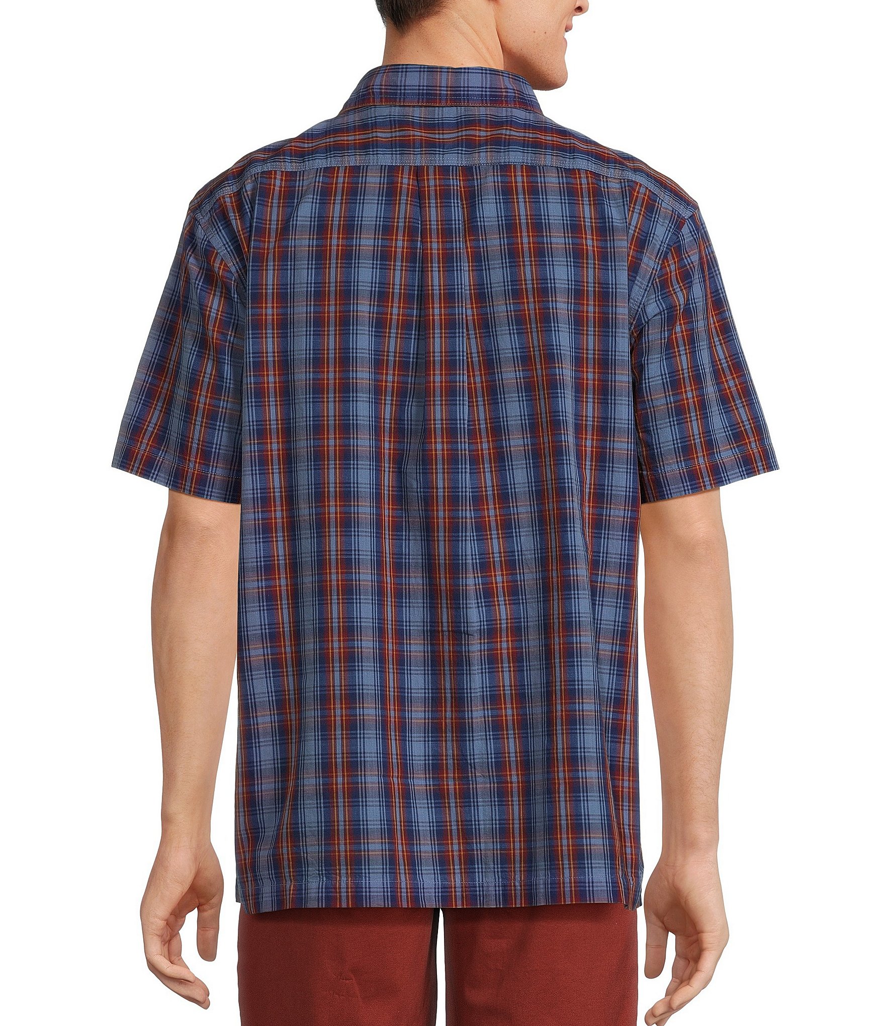 Roundtree & Yorke Short Sleeve Slub Plaid Sport Shirt