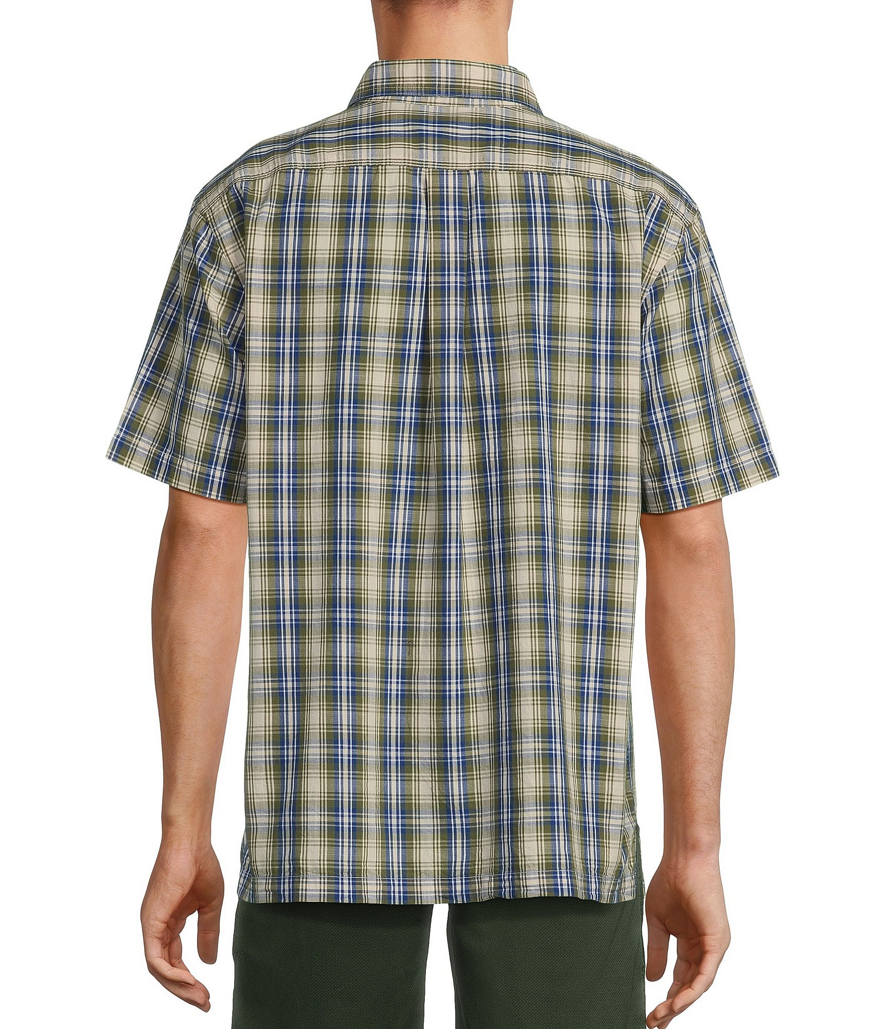 Roundtree & Yorke Short Sleeve Slub Plaid Sport Shirt