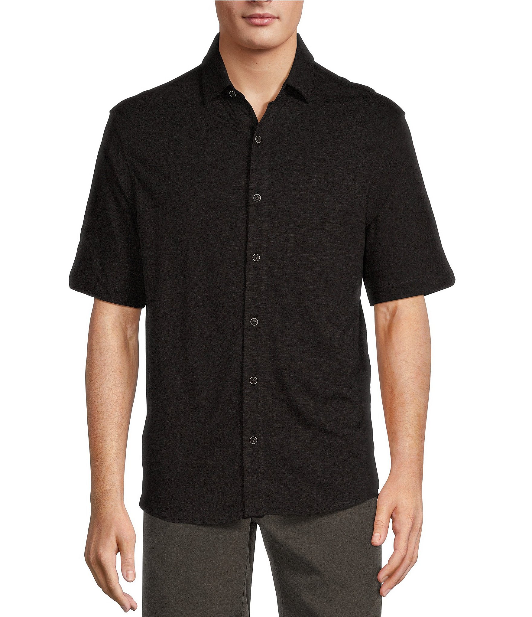 Roundtree & Yorke Short Sleeve Slub Solid Coatfront Shirt