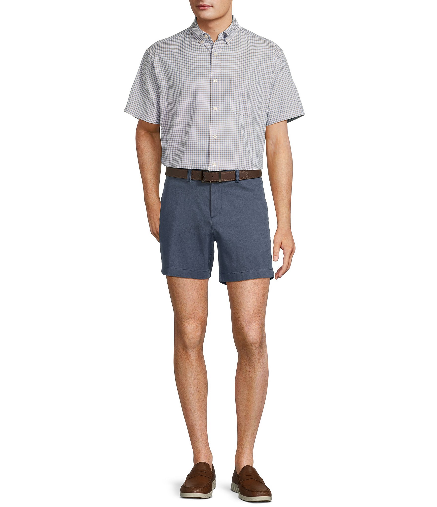 Roundtree & Yorke Short Sleeve Small Check Oxford Sport Shirt