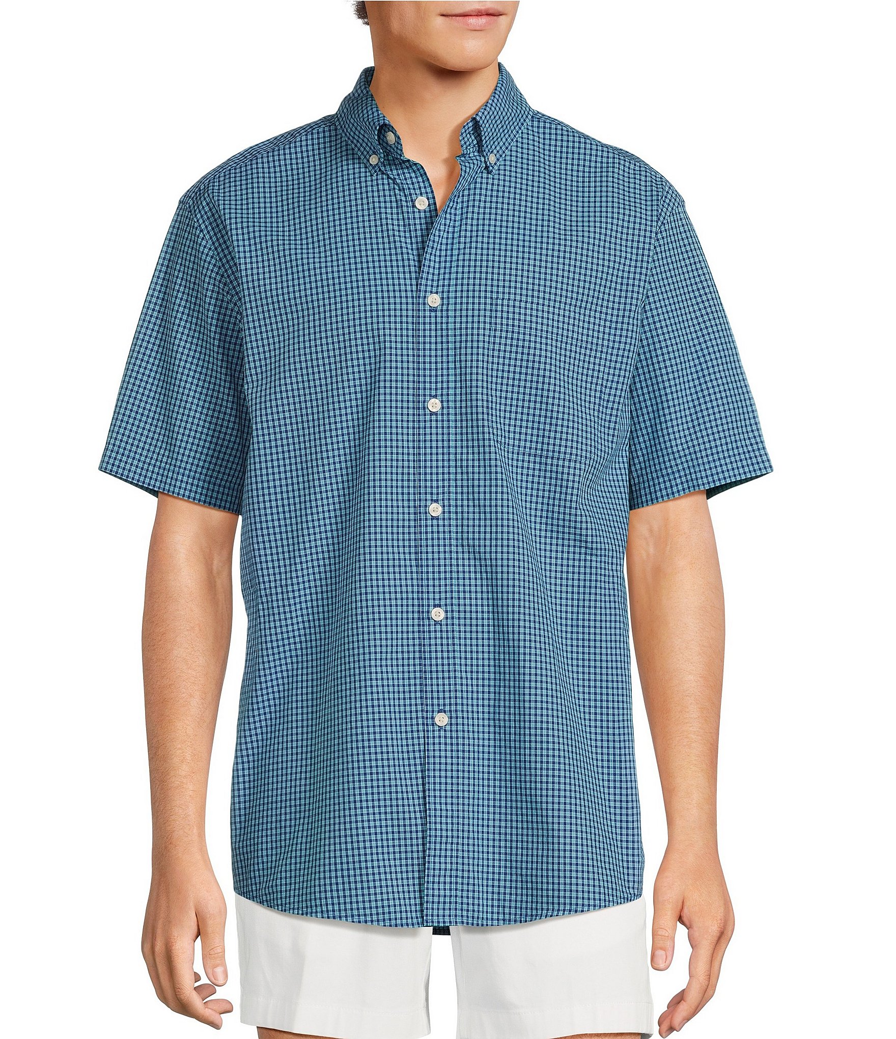 Roundtree & Yorke Short Sleeve Small Check Poplin Sport Shirt