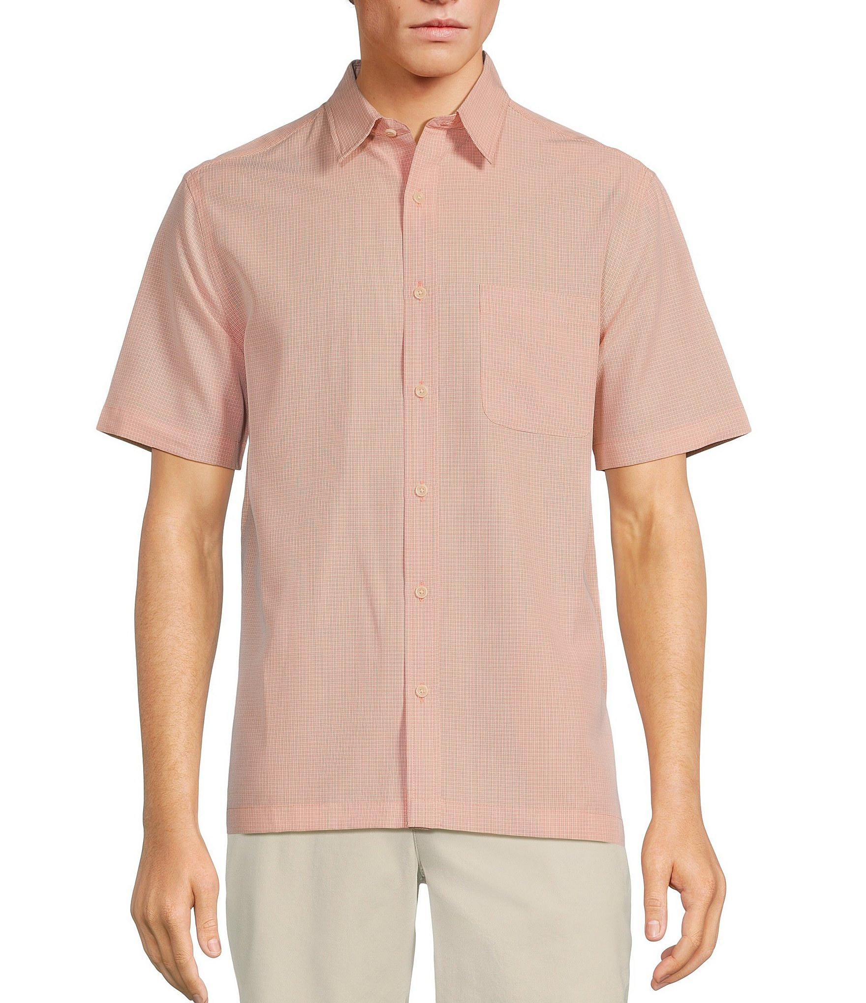 Roundtree & Yorke Short Sleeve Small Checked Polynosic Sport Shirt