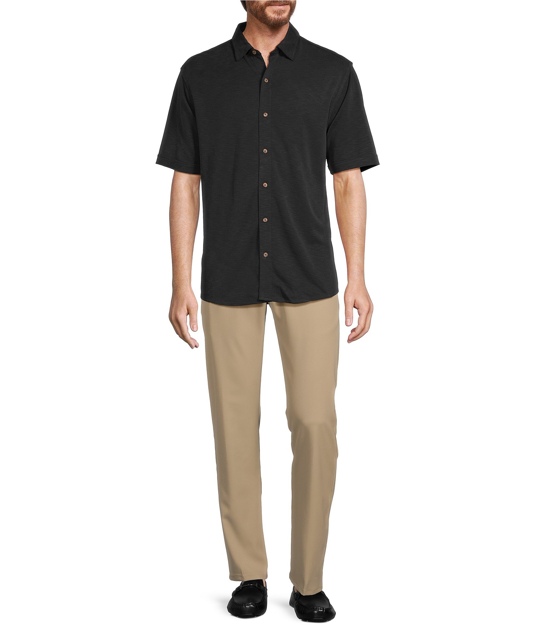 Roundtree & Yorke Short Sleeve Solid Coatfront Shirt